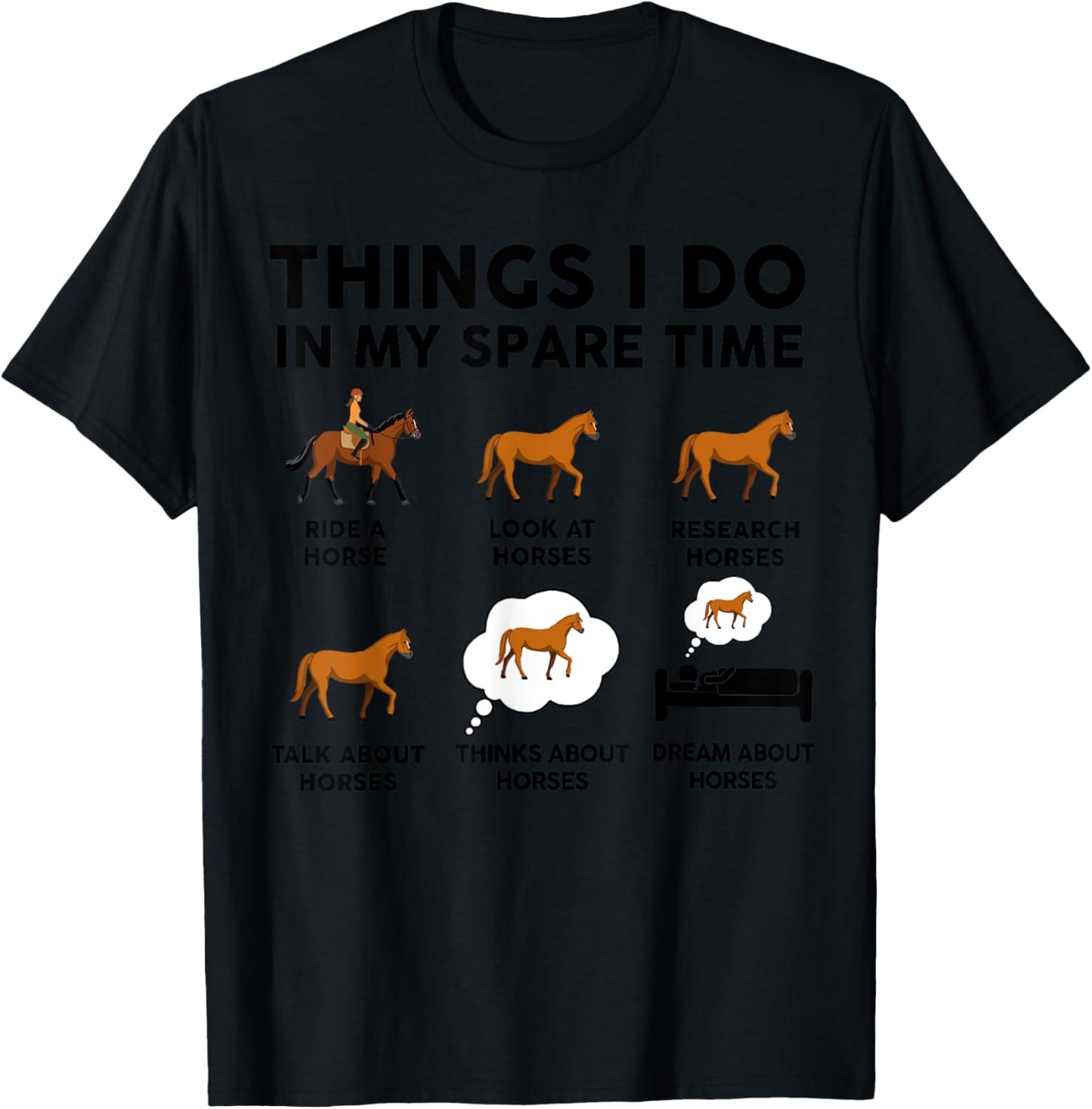 Horse-Shirt Women Girl Things I Do In My Spare Time Funny T-Shirt - T-Shirt | Black