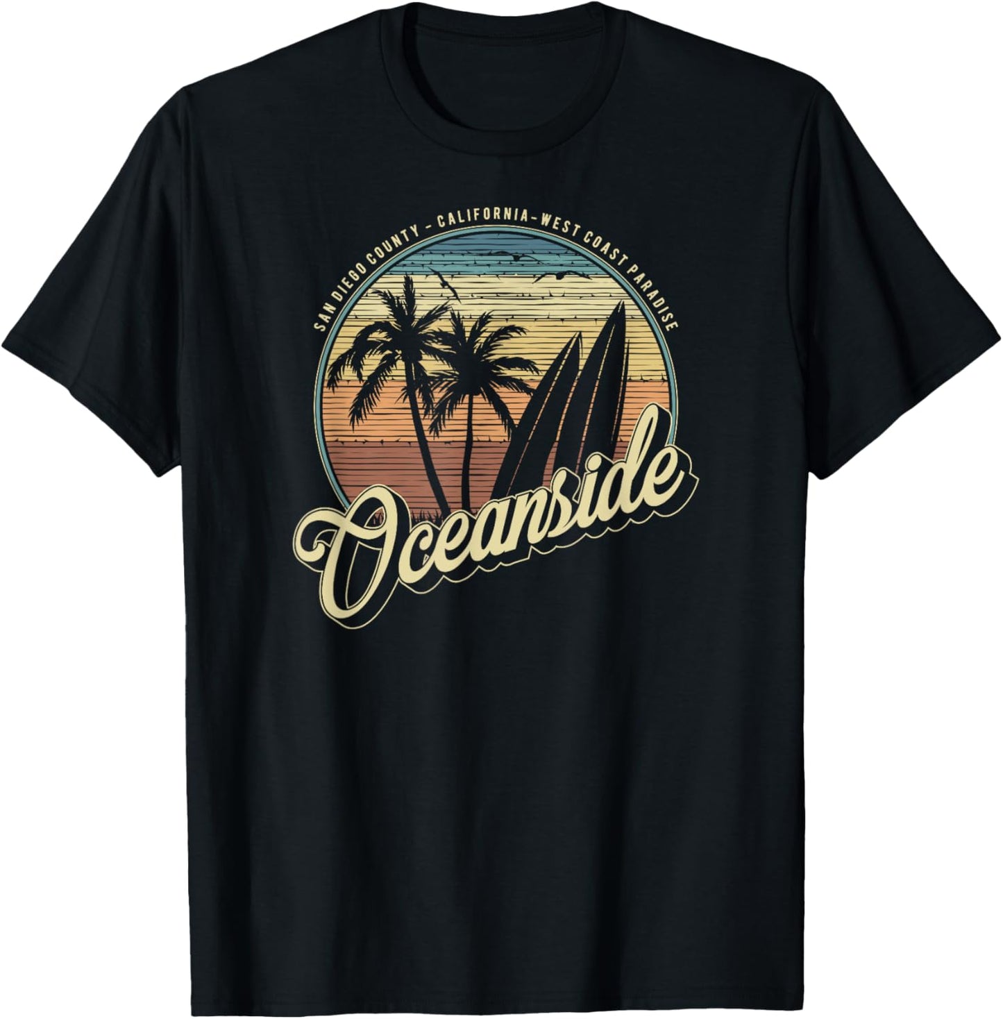 Vintage Oceanside San Diego County California Surf Style T-Shirt - T-Shirt | Black