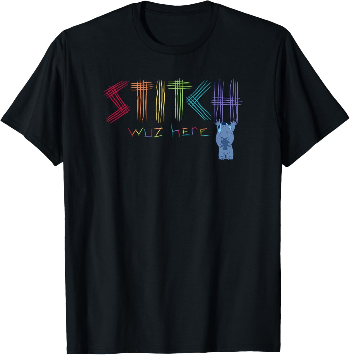 Disney Lilo & Stitch Rainbow Stitch Was Here Scratch T-Shirt - T-Shirt | Black