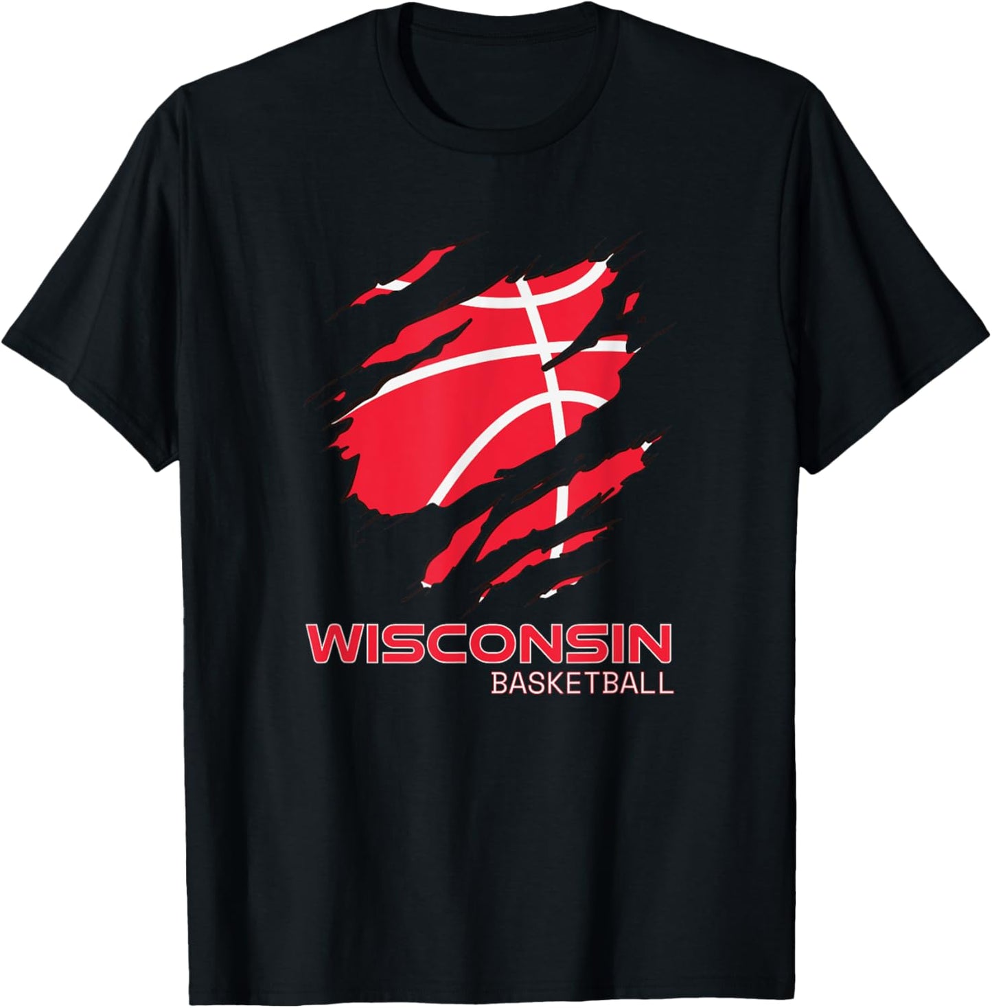 Distressed Basketball The Badger State Home Wisconsin Hoops T-Shirt - T-Shirt | Black