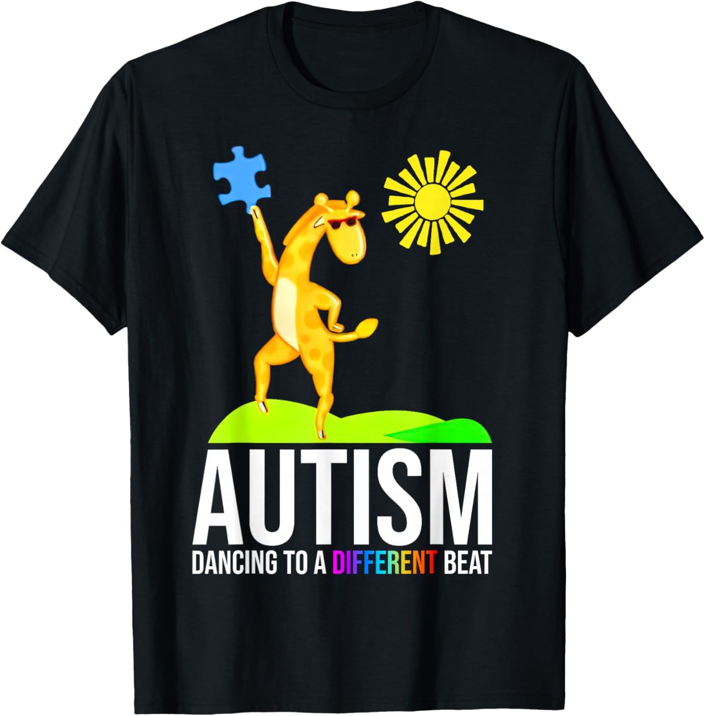 Autism Dancing To A Different Beat Funny Awareness Giraffe T-Shirt - T-Shirt | Black