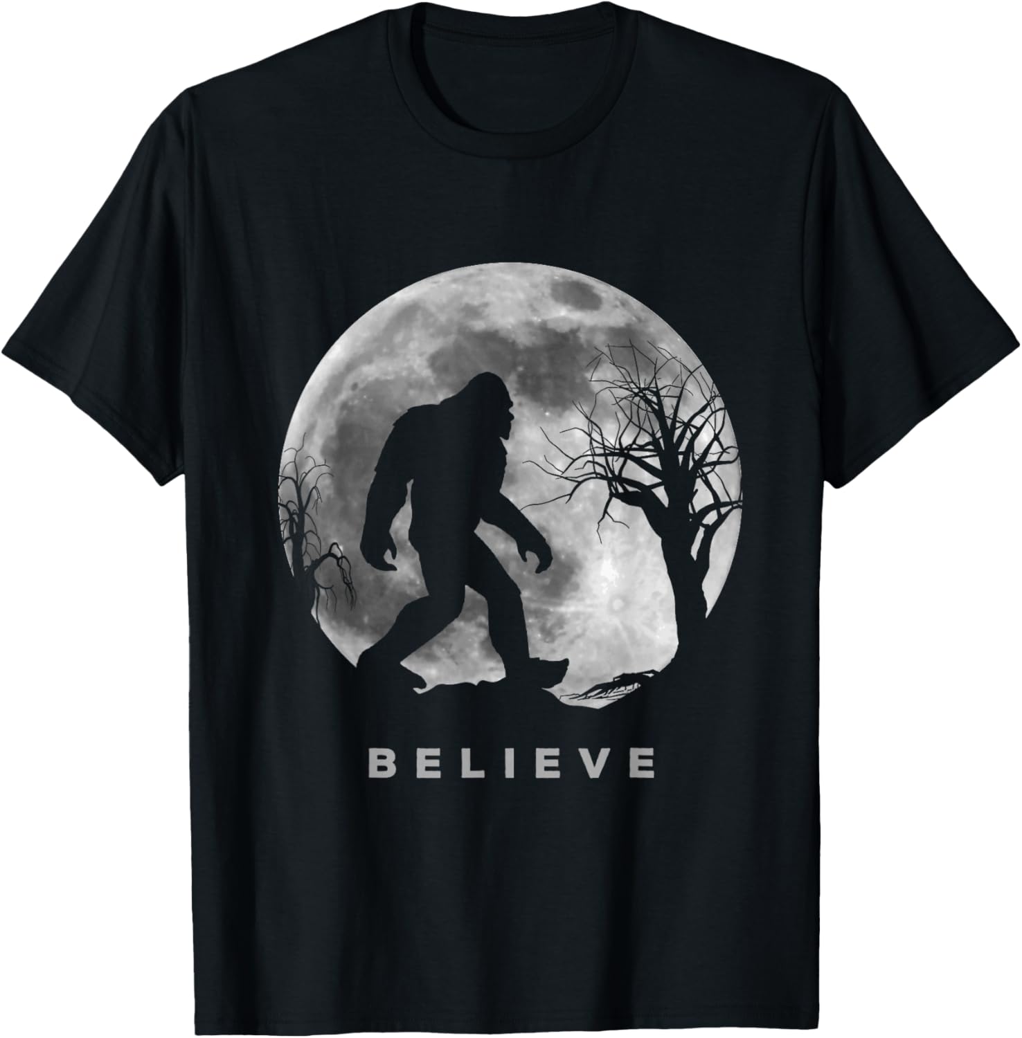 Bigfoot Night Full Moon Shirt I Believe Sasquatch Men Kids T-Shirt - T-Shirt | Black