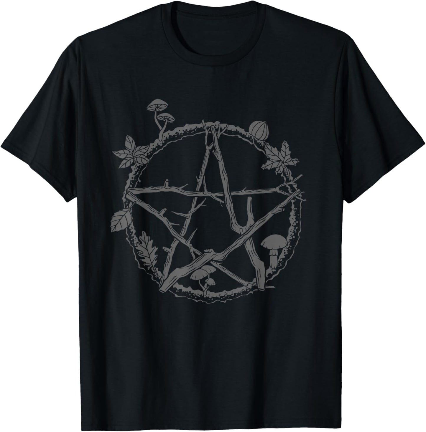 Dark Pentagram Wreath Nature Satanic Symbol Gothic Punk Emo T-Shirt - T-Shirt | Black