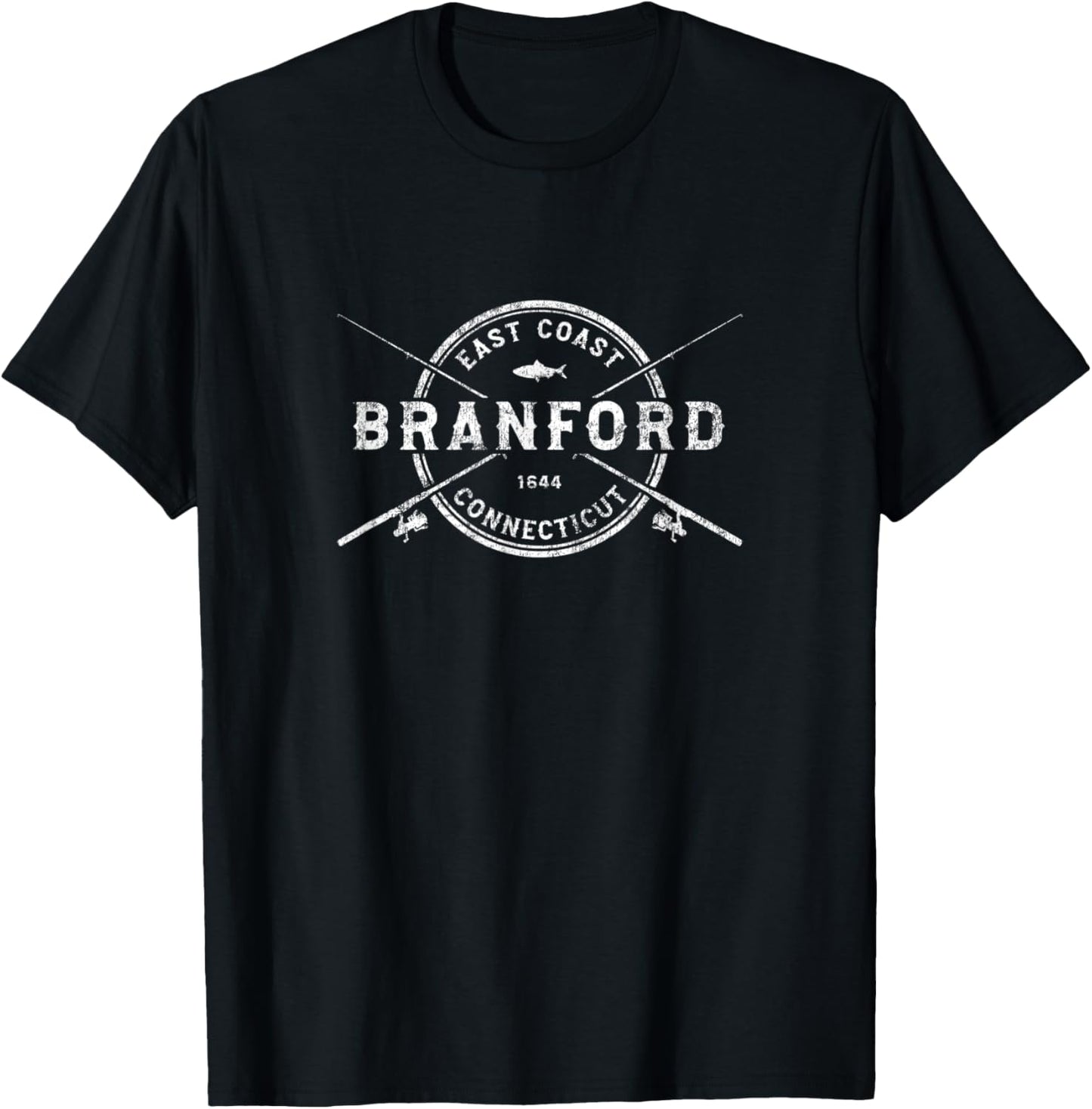 Branford CT Vintage Crossed Fishing Rods T-Shirt - T-Shirt | Black