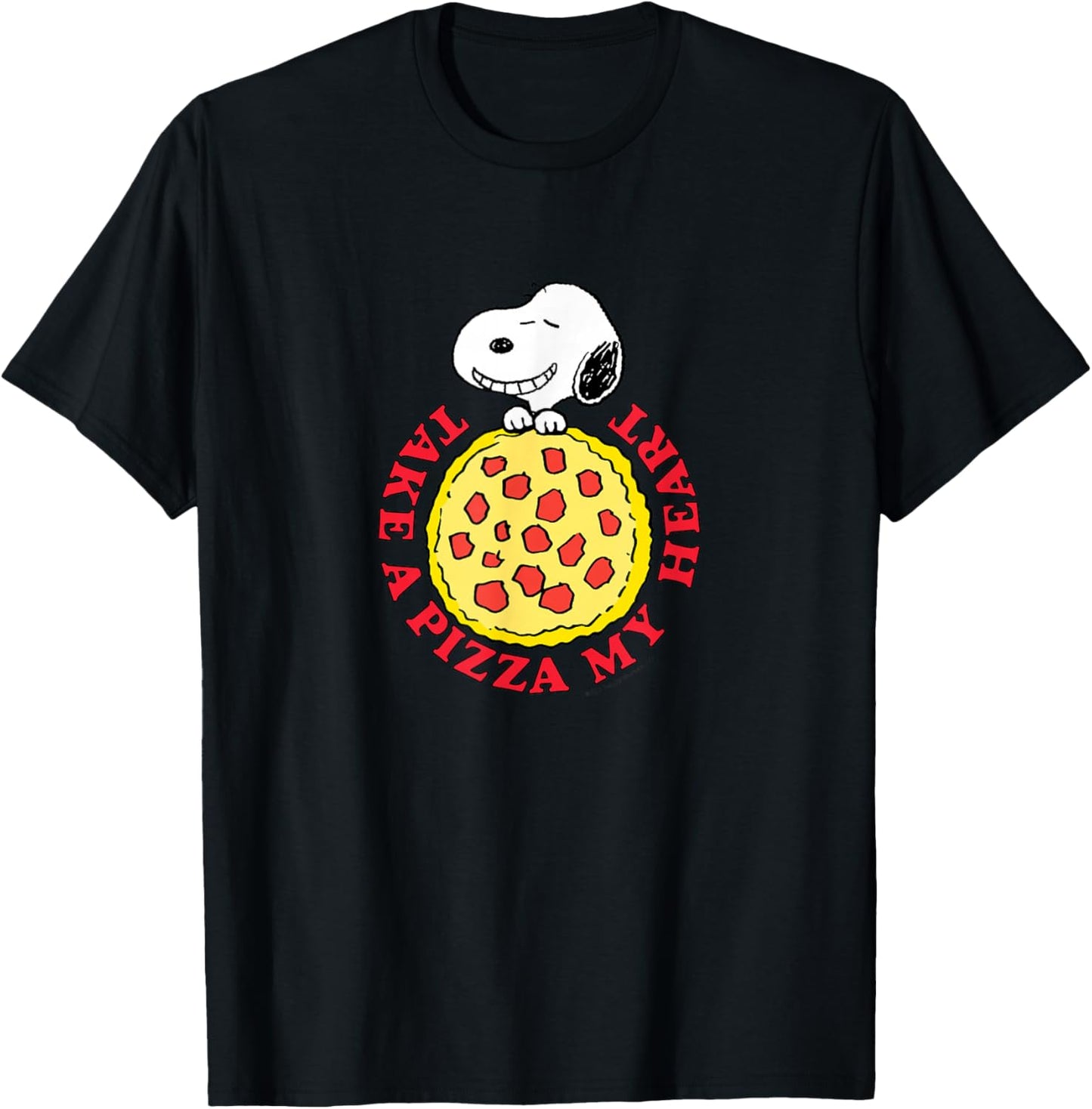 Peanuts Valentines Take A Pizza My Heart T-Shirt - T-Shirt | Black