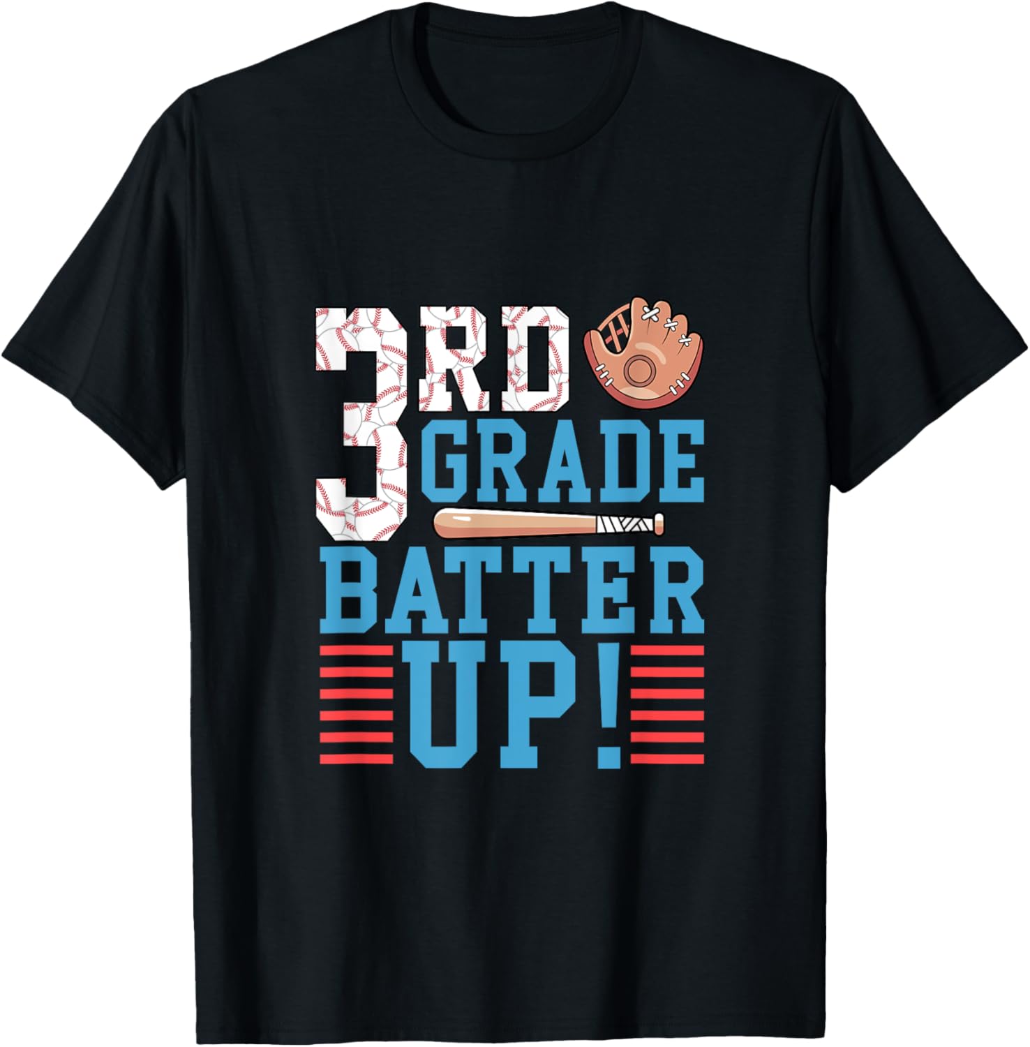3rd Grade Back To School Shirt 3rd Grade Batter Up Baseball T-Shirt - T-Shirt | Black