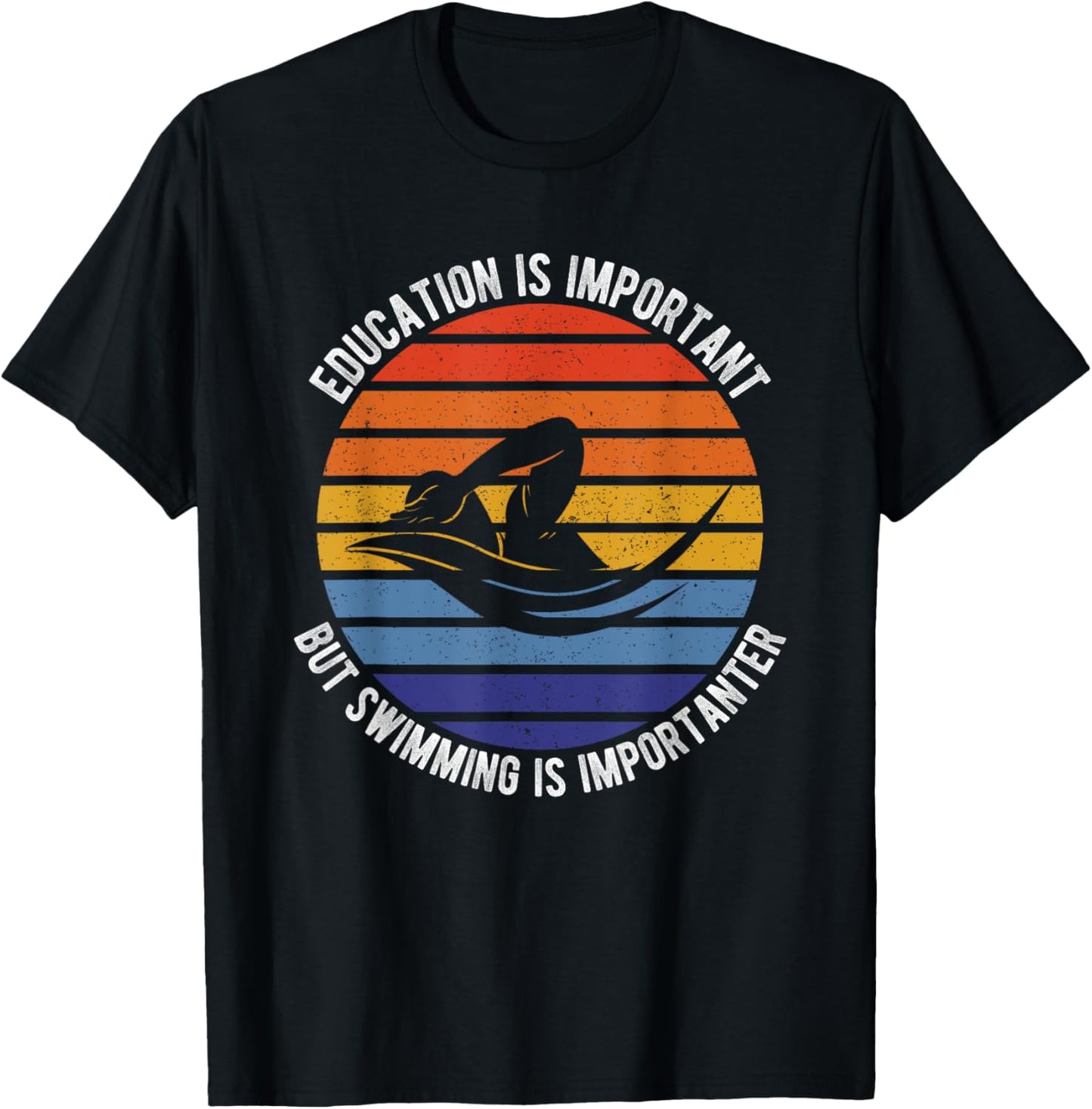 Education Is Important But Swimming Is Importanter Swimmer T-Shirt - T-Shirt | Black