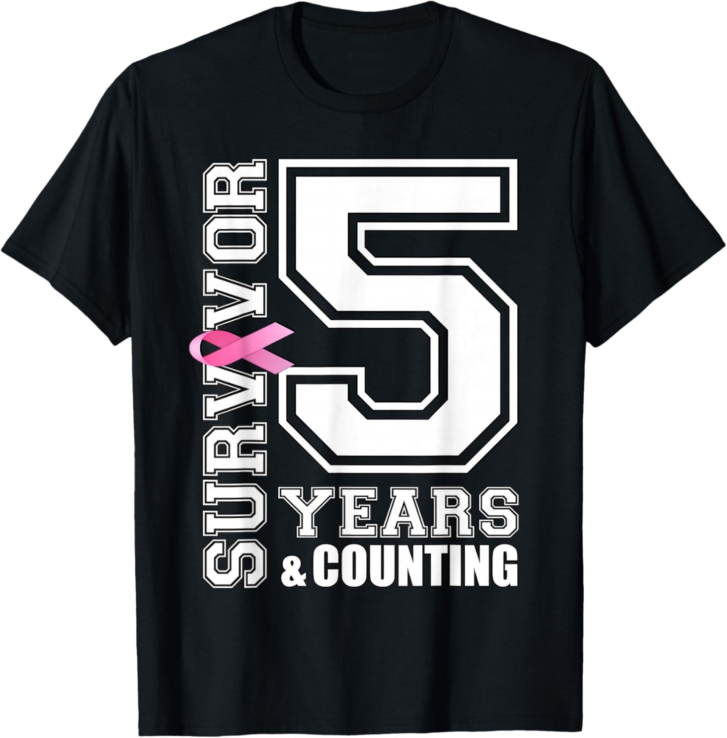 5 Years Breast Cancer Survivor Pink Ribbon Gifts T-Shirt - T-Shirt | Black
