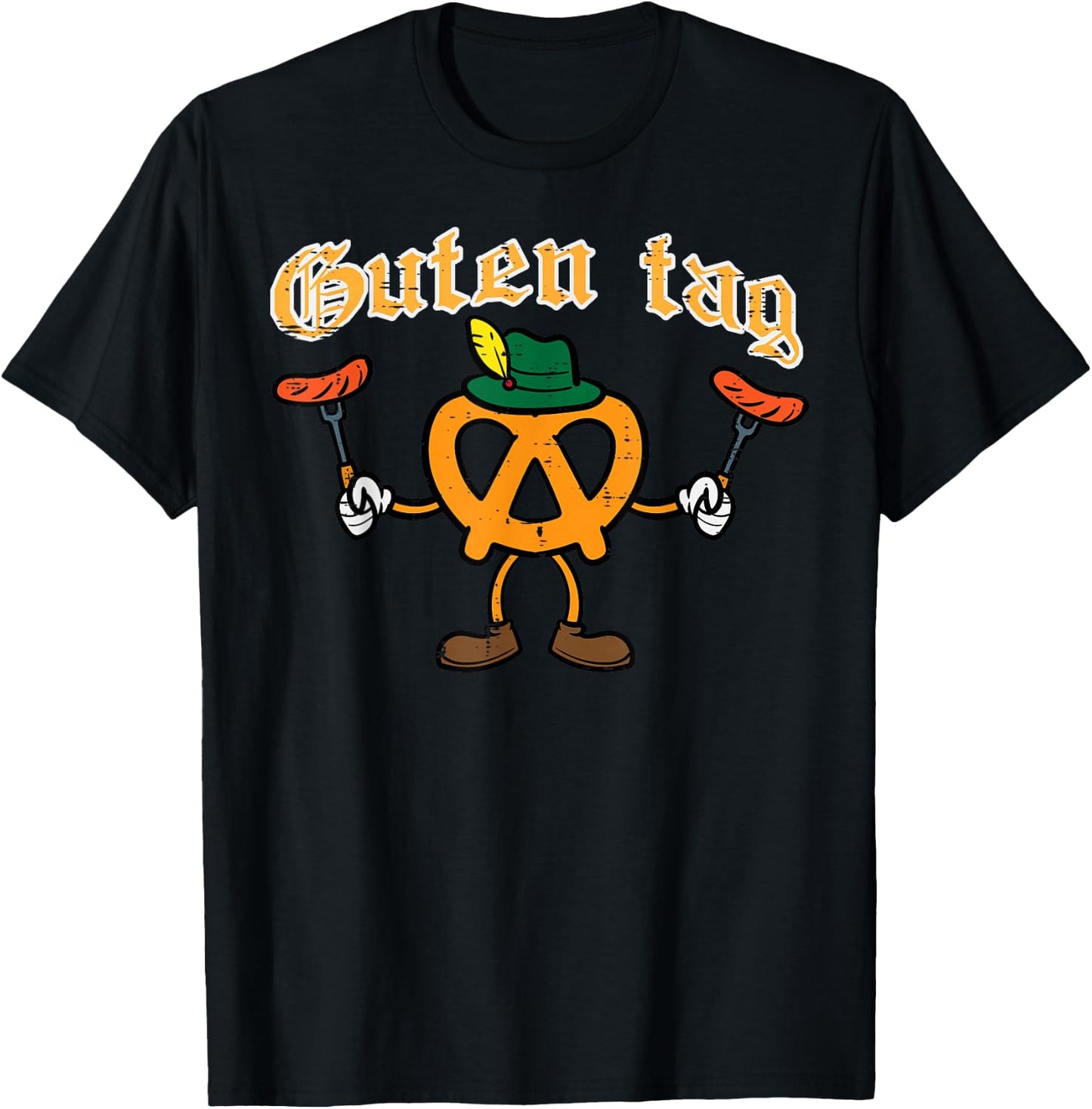 Oktoberfest Guten Tag Pretzel Sausages German Kids Men Women T-Shirt - T-Shirt | Black