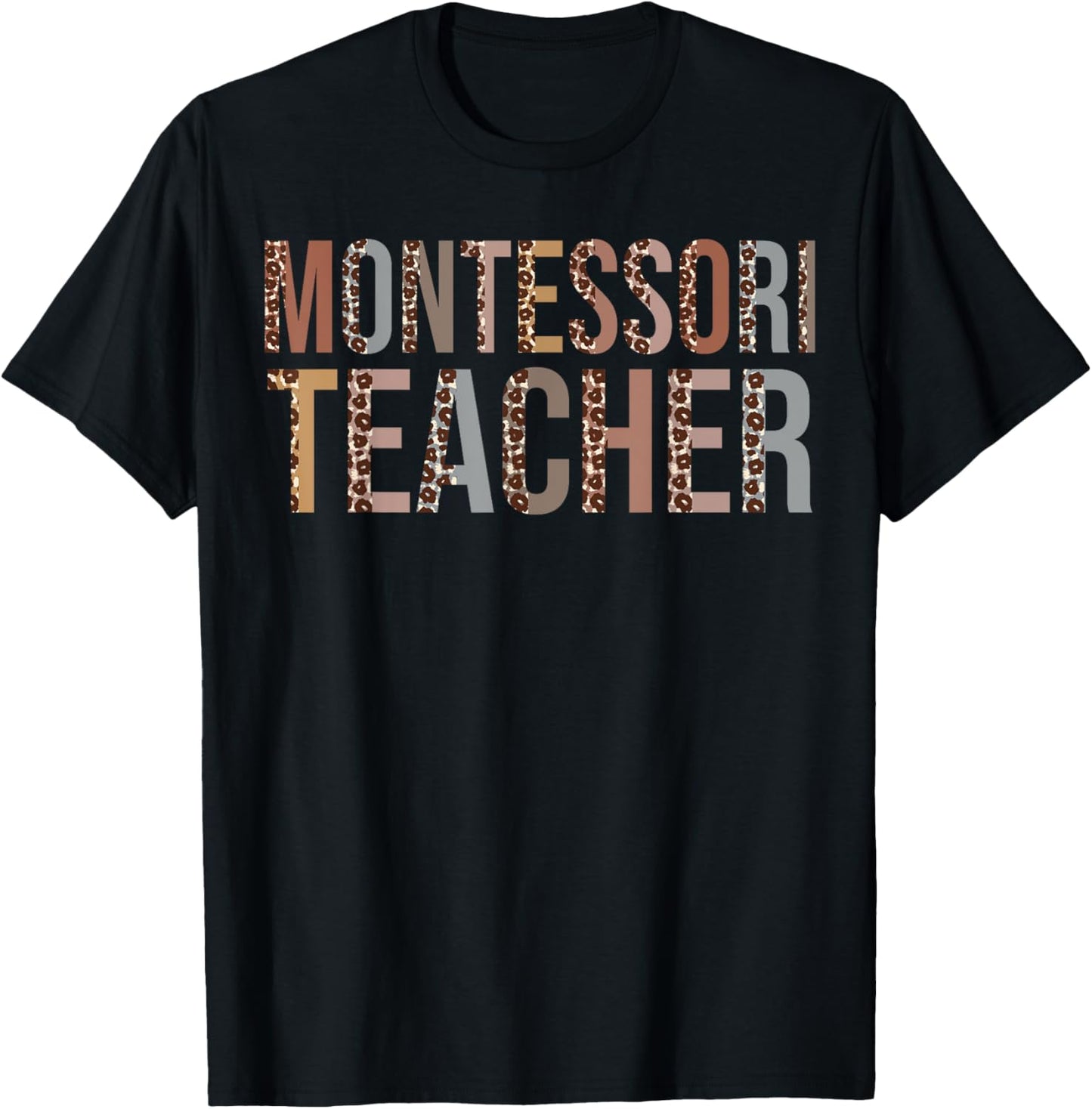Leopard Montessori Teacher Supplies Funny Back to School Women Kids T-Shirt - T-Shirt | Black