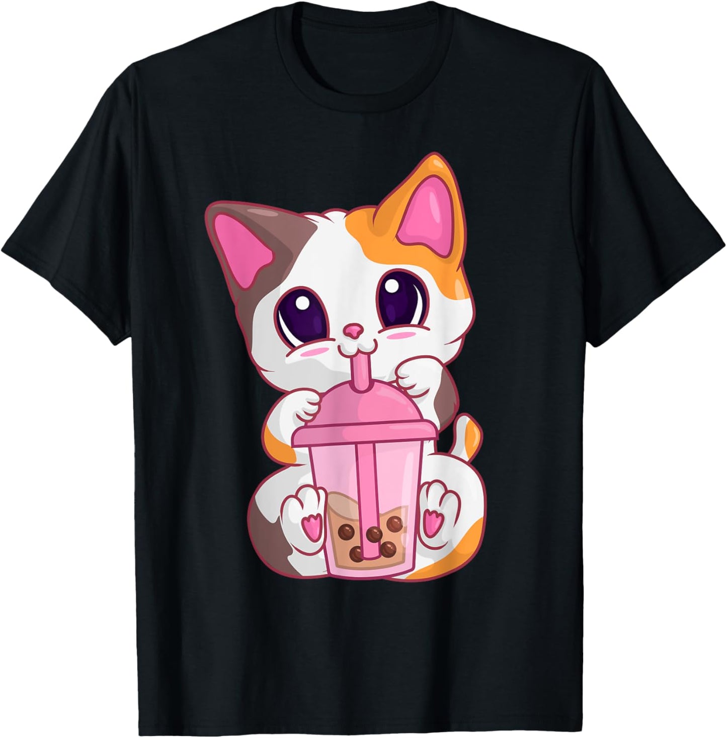 Bubble Tea Cat s , Kawaii Meneki Neko Boba Tea T-Shirt - T-Shirt | Black