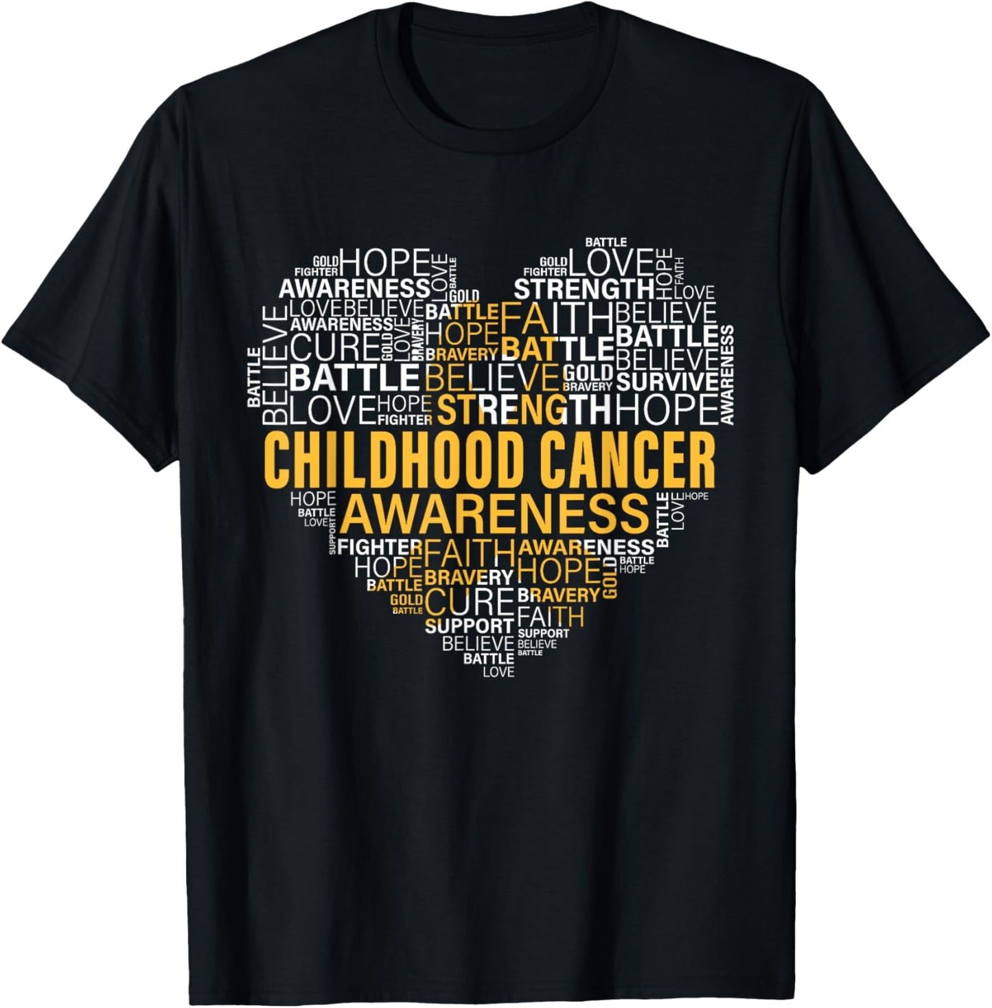 Childhood Cancer Awareness Hope Support Strong Warrior T-Shirt - T-Shirt | Black
