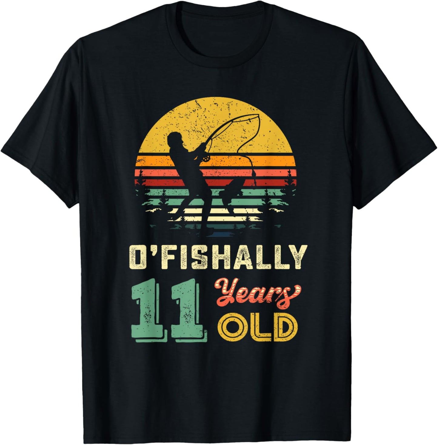 Ofishally 11 Year Old Fishing 11th Birthday Party Fisher Boy T-Shirt - T-Shirt | Black