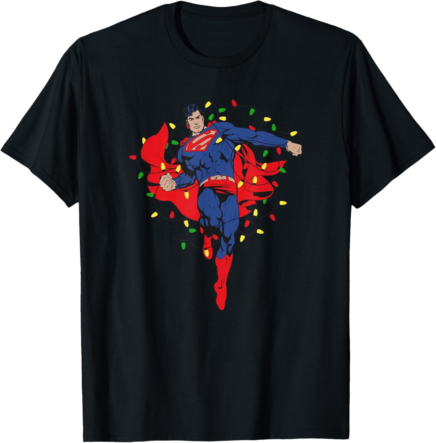 DC Comics Superman Christmas Lights Superhero Flight T-Shirt - T-Shirt | Black