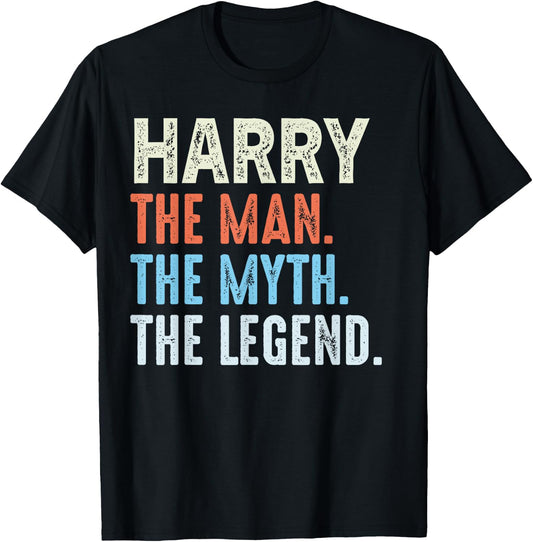 Harry The Legend Name Personalized Cute Idea Men Vintage T-Shirt - T-Shirt | Black