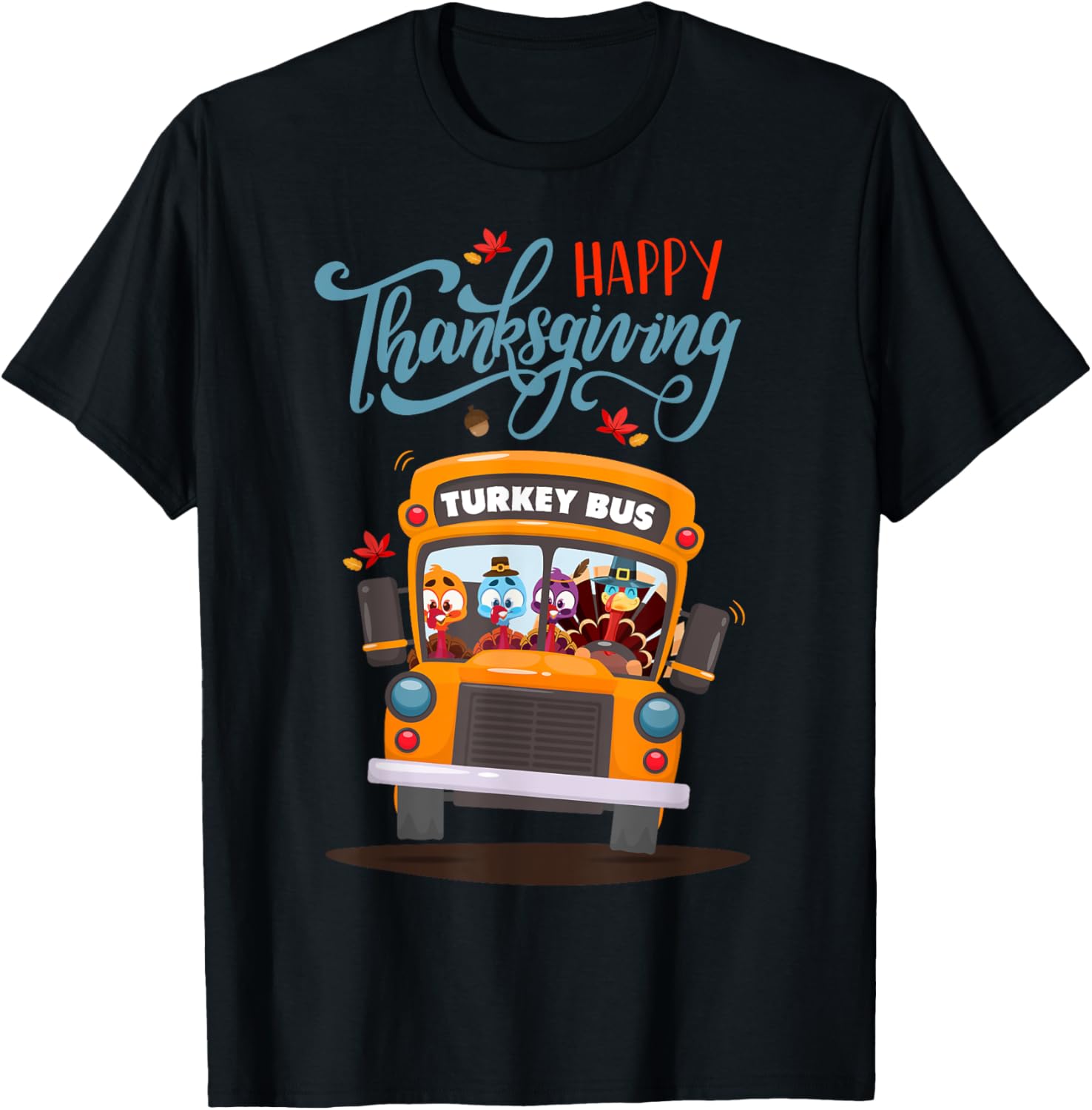 Happy Thanksgiving Fall Turkey Thankful School Bus Driver T-Shirt - T-Shirt | Black