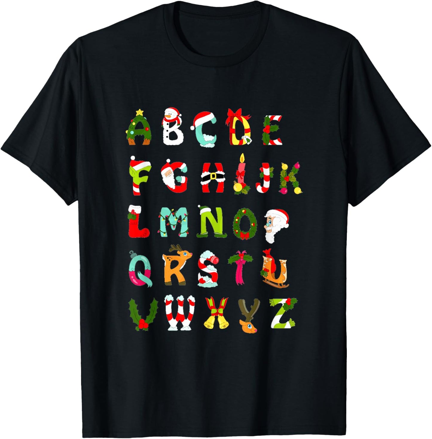 Christmas Alphabet ABC Cute Xmas Prek Teacher Men Women T-Shirt - T-Shirt | Black