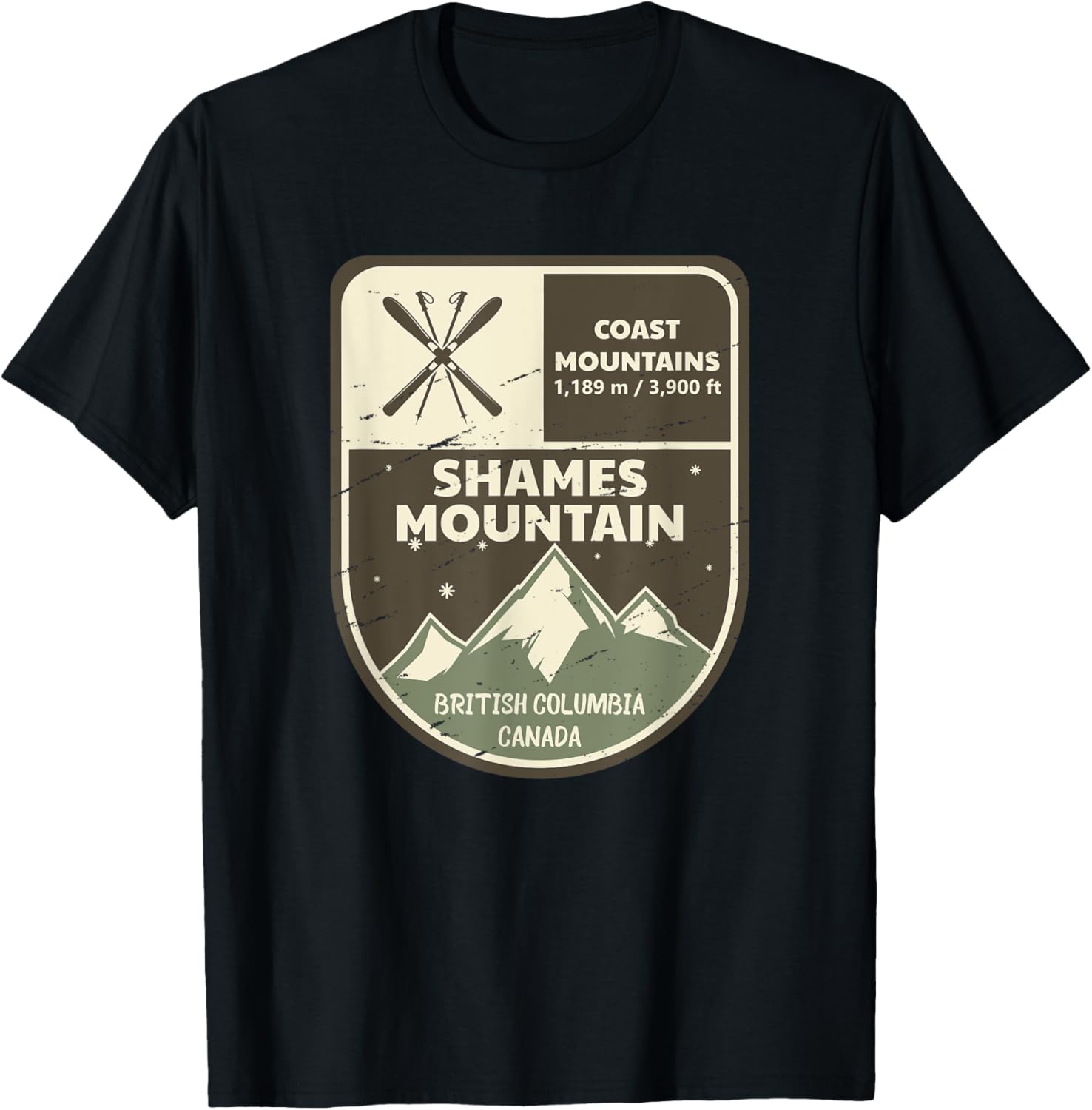 Shames Mountain Coast Mountains Canada Vintage T-Shirt - T-Shirt | Black