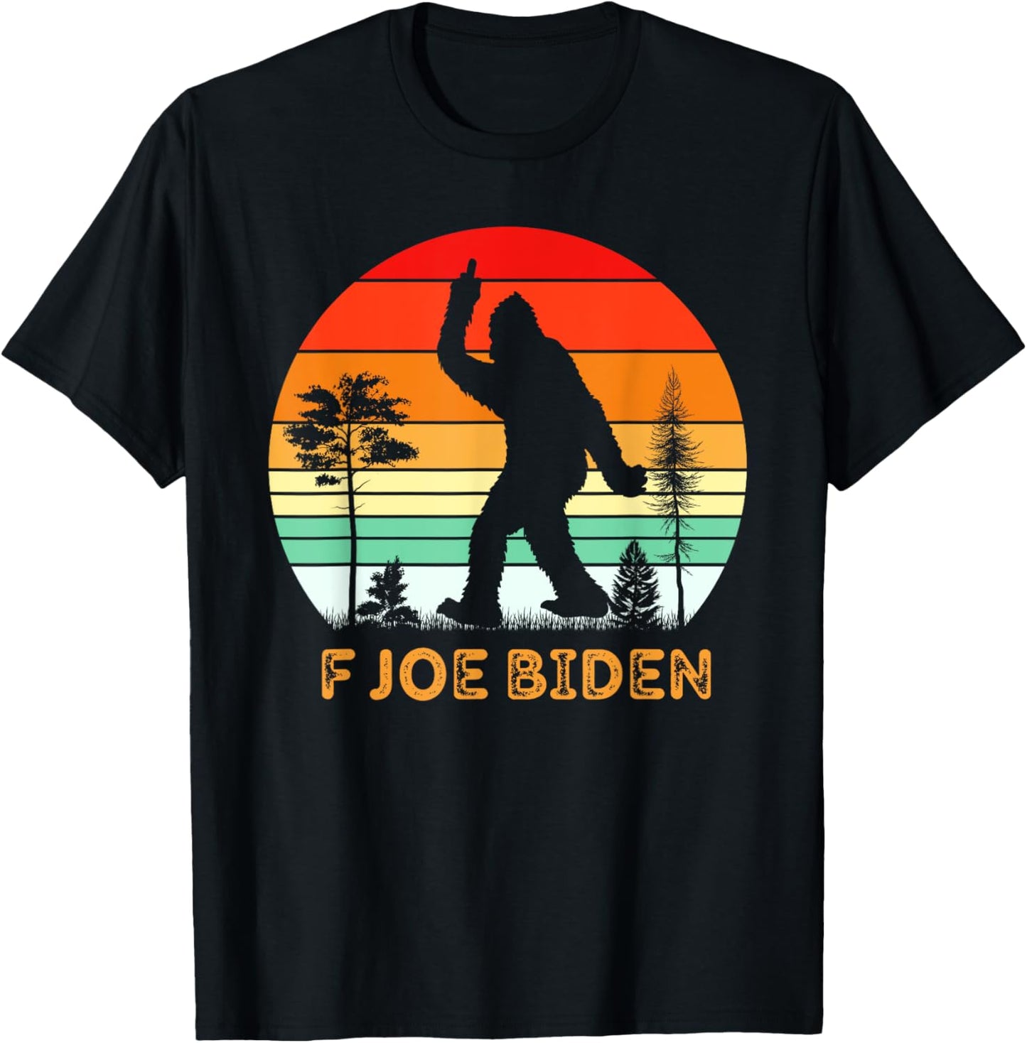 F Joe Biden Bigfoot Flipping the Bird Retro Vintage T-Shirt - T-Shirt | Black