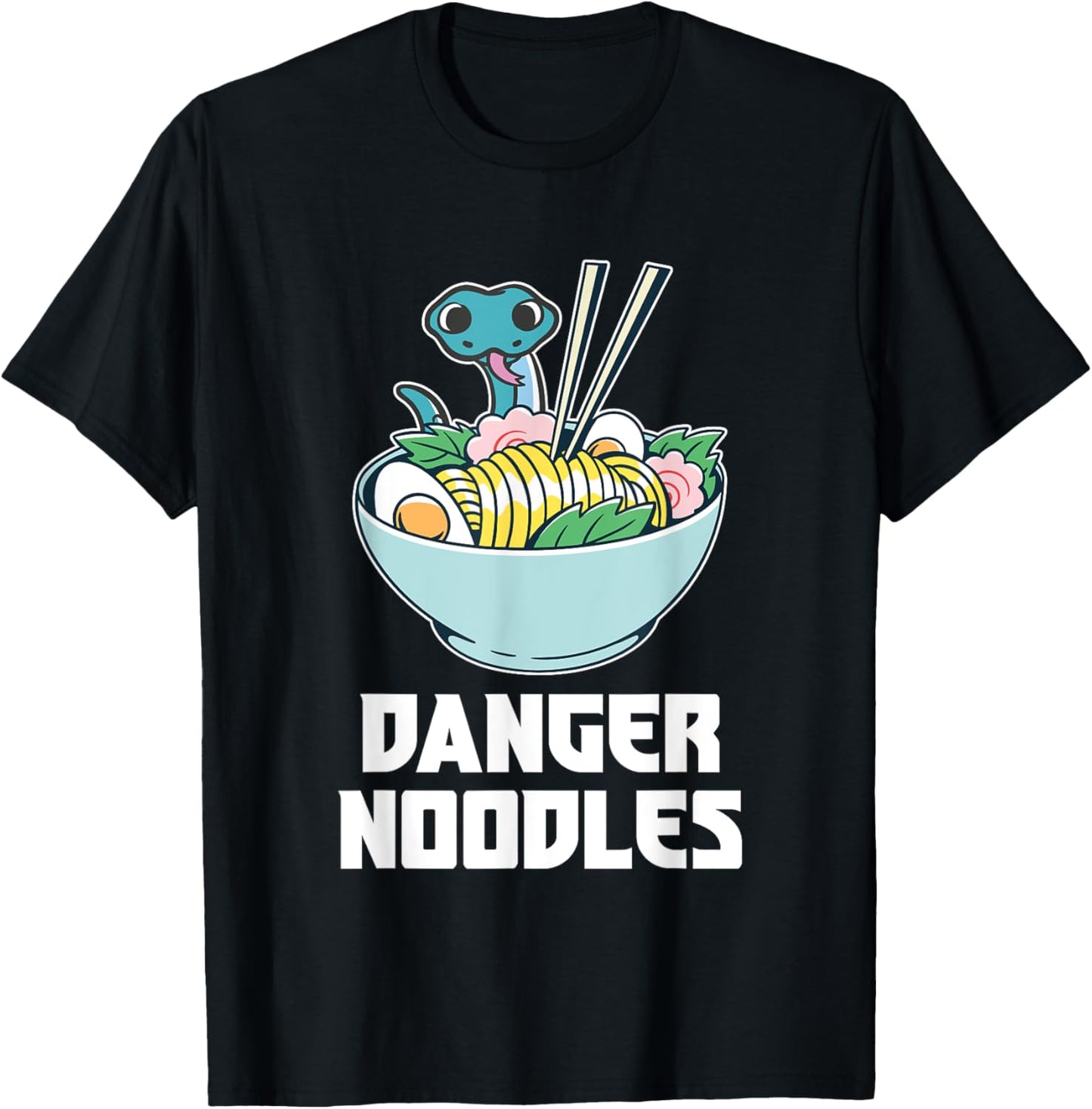 Danger Noodles, Snake Kawaii Anime Funny Ramen Soup Snakes T-Shirt - T-Shirt | Black
