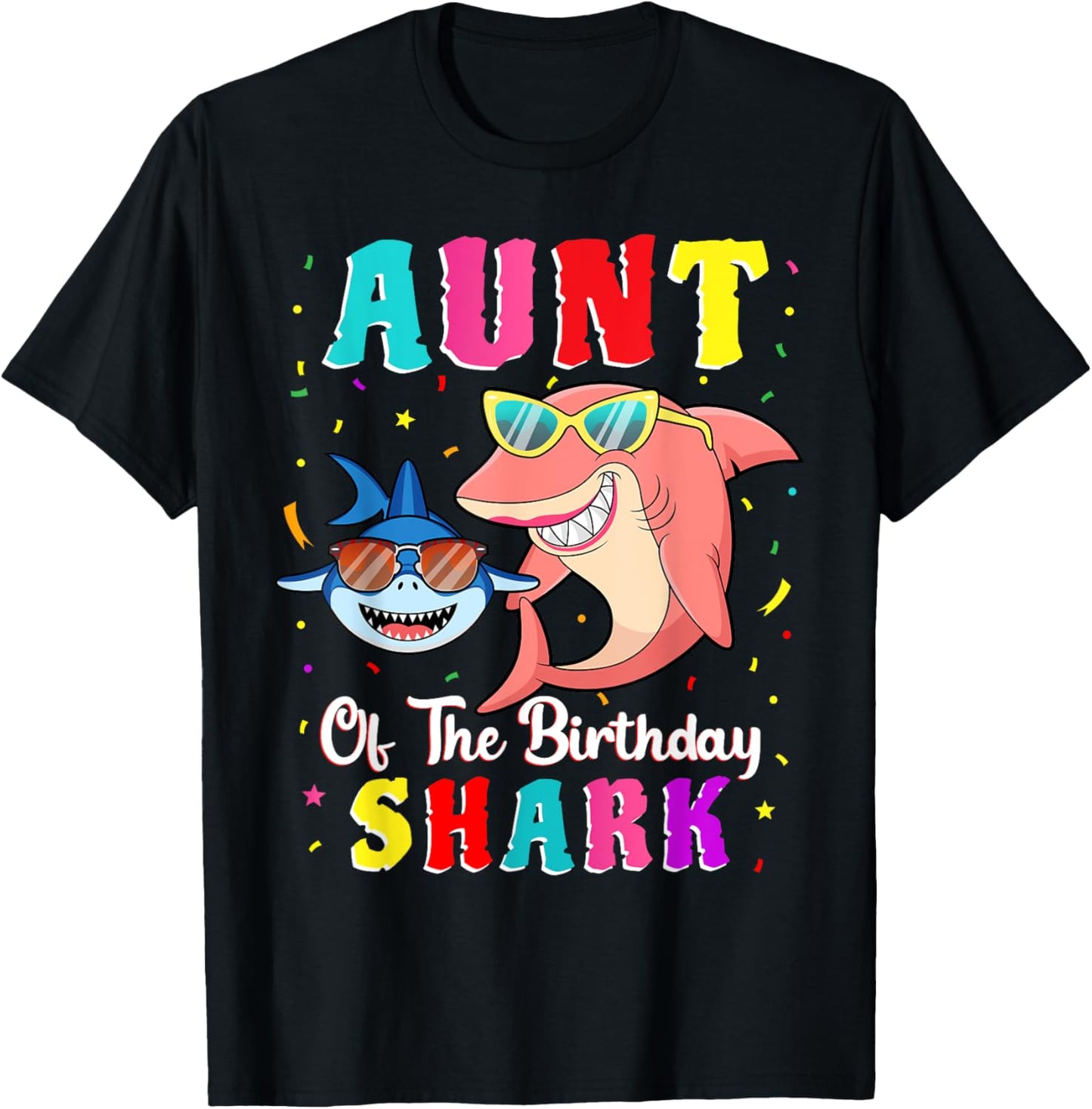 Aunt Of The Shark Birthday Family Matching Birthday Nephew T-Shirt - T-Shirt | Black