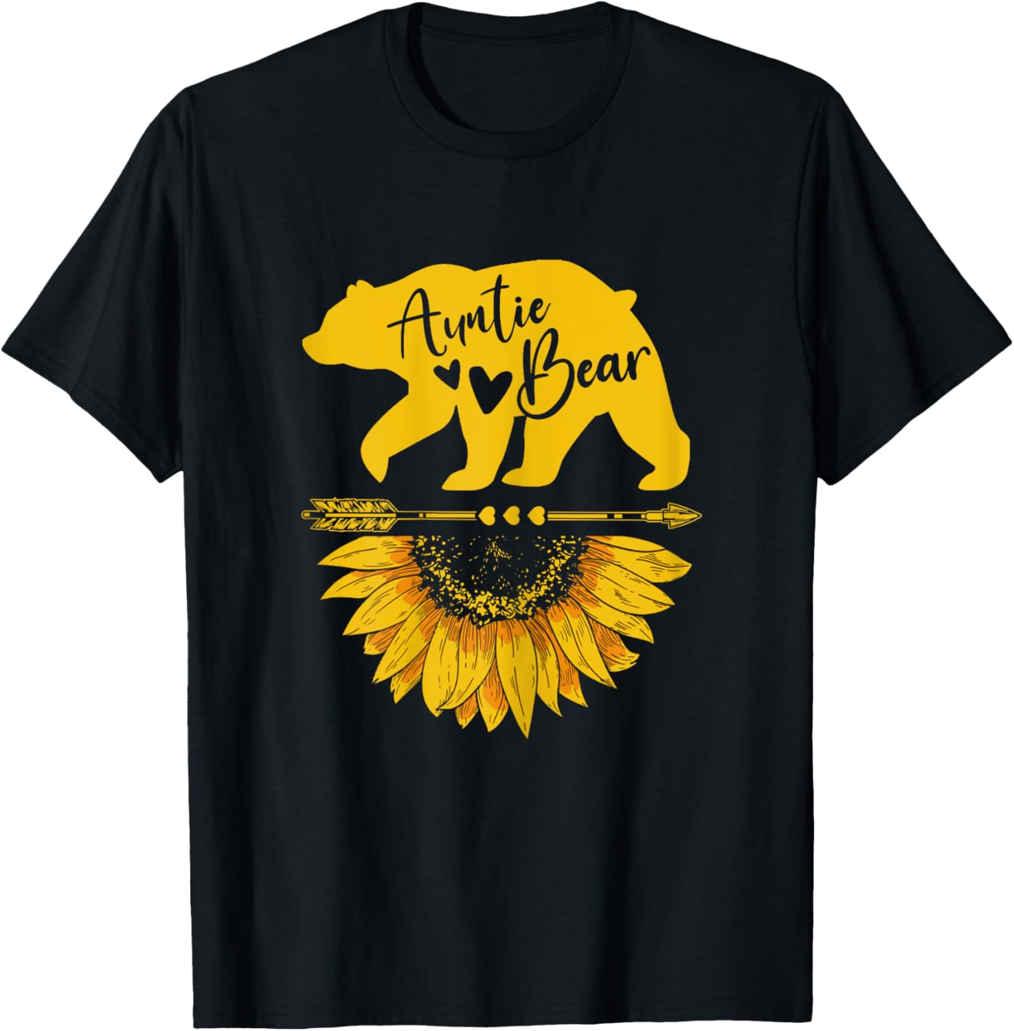 Auntie Bear Sunflower Funny Mothers Day For Mom Aunt Grandma T-Shirt - T-Shirt | Black