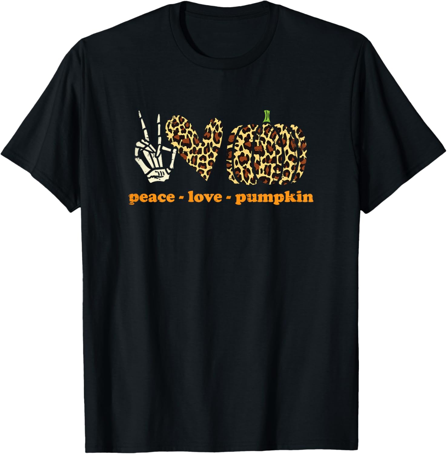 Peace Love Pumpkins Leopard Print Cheetah Halloween Women T-Shirt - T-Shirt | Black