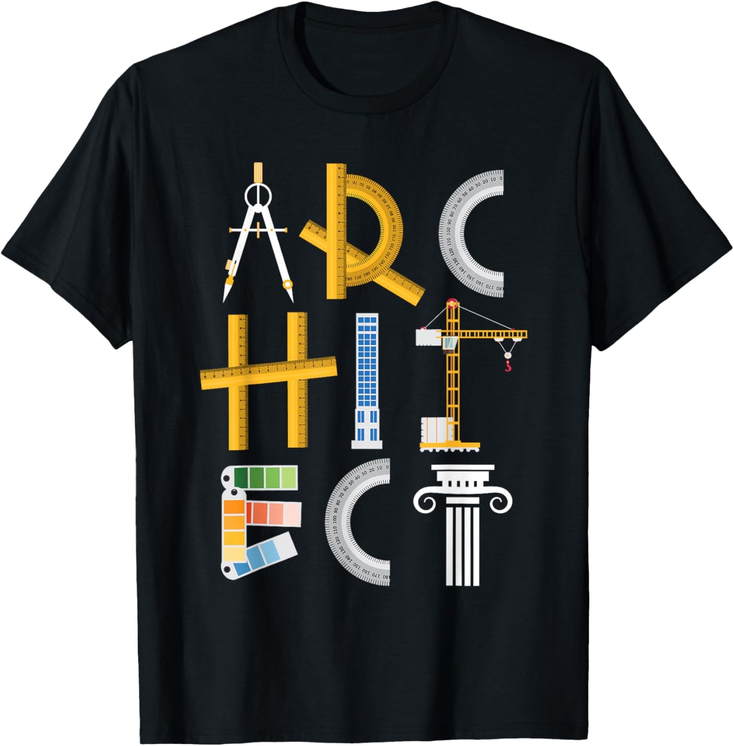 Architect - Artwork Drawing Design Architecture Construction T-Shirt - T-Shirt | Black
