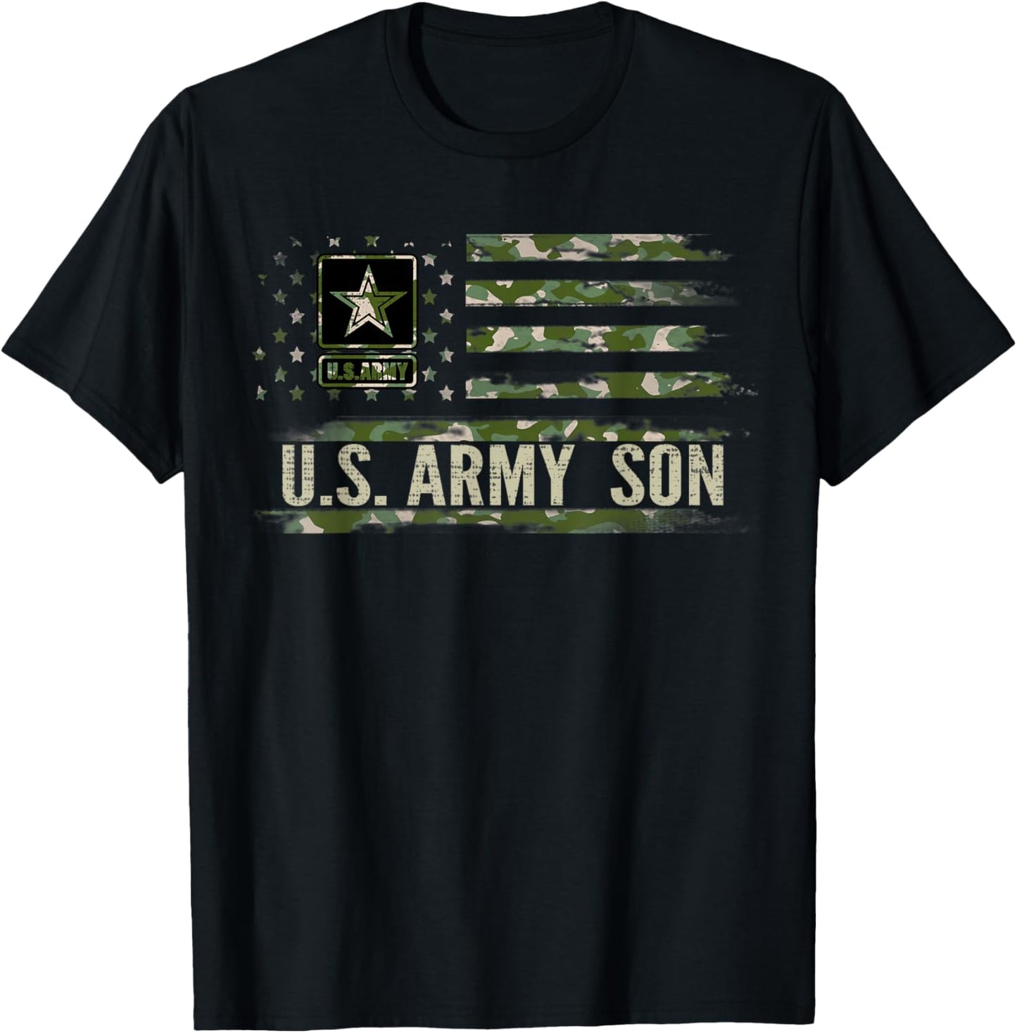 Vintage U.S Army Son With Camo American Flag Veteran Gift T-Shirt - T-Shirt | Black
