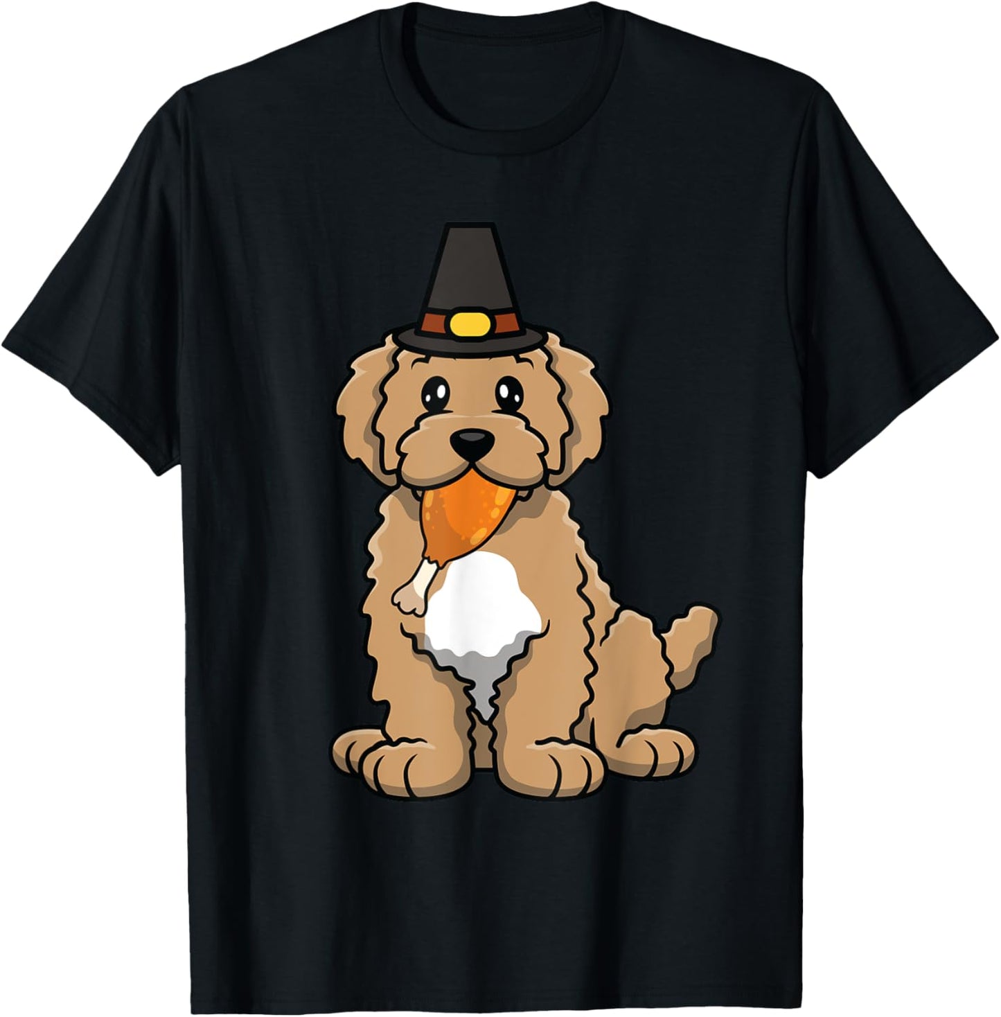 Poodle Eating Turkey Leg Thanksgiving Day Dog Puppy Fall Men Women Girls Kids T-Shirt - T-Shirt | Black