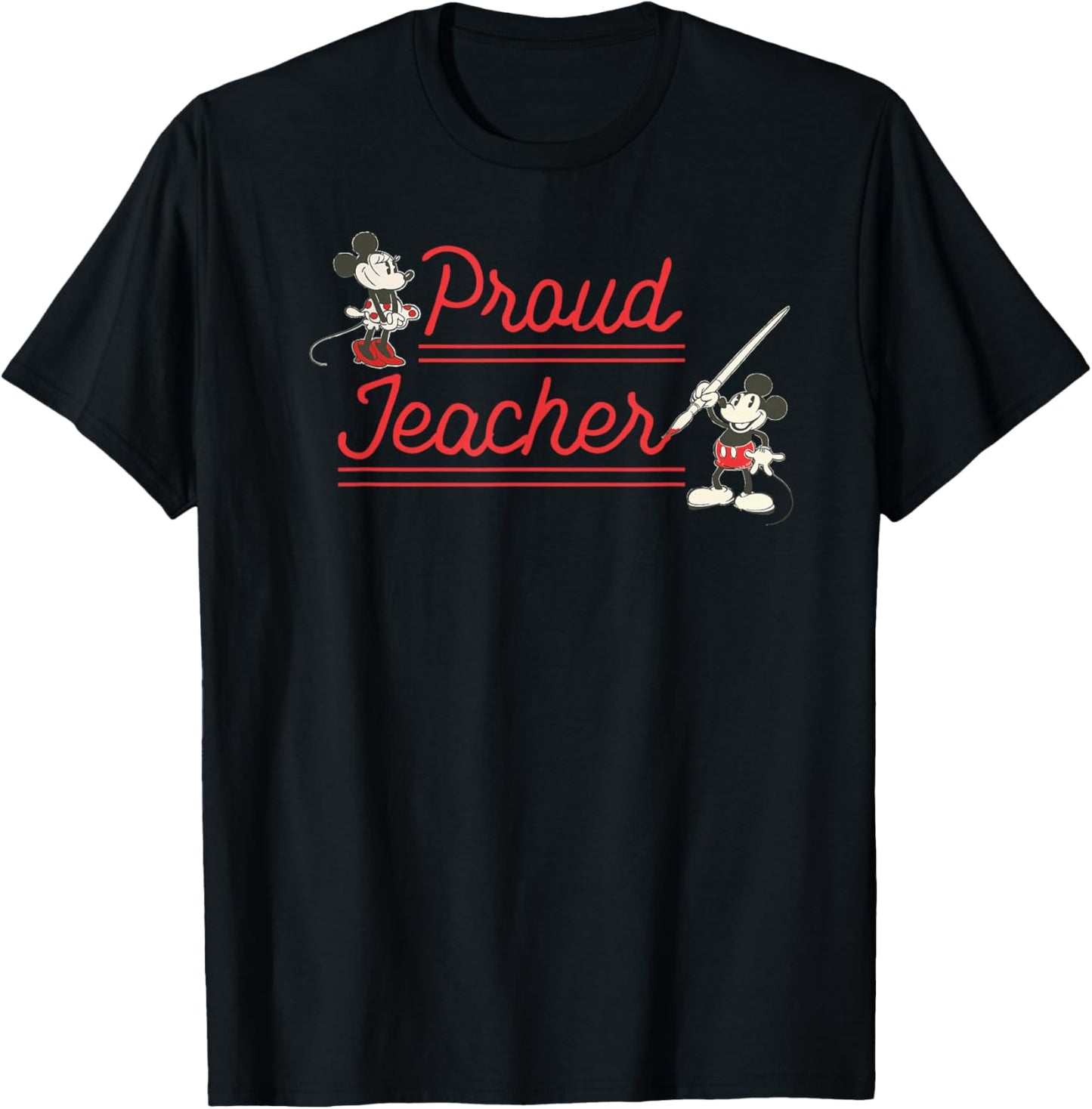 Disney Classic Mickey and Minnie Mouse Proud Teacher Retro T-Shirt - T-Shirt | Black