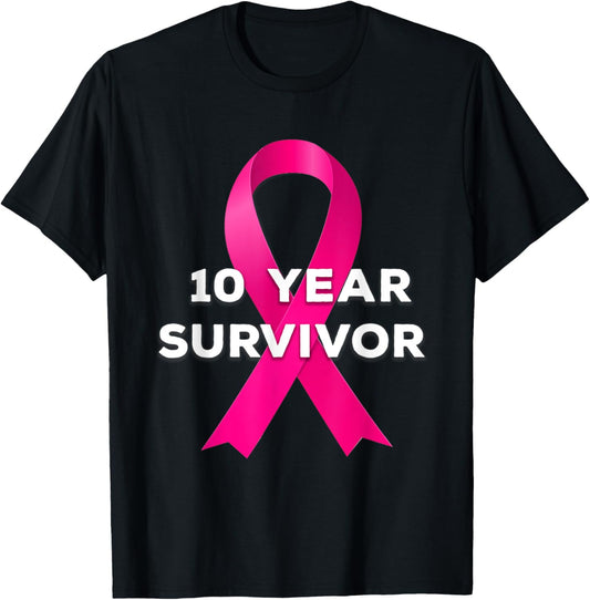 10 Years Breast Cancer Free Survivor T-Shirt - T-Shirt | Black