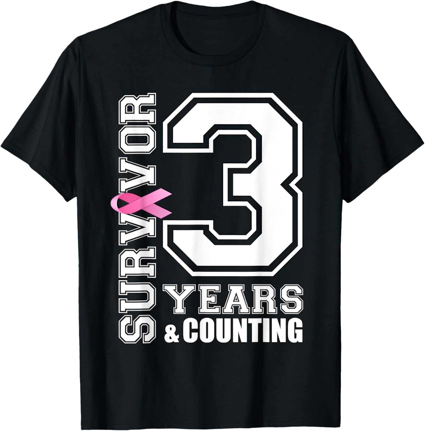 3 Years Breast Cancer Survivor Pink Ribbon Gifts T-Shirt - T-Shirt | Black