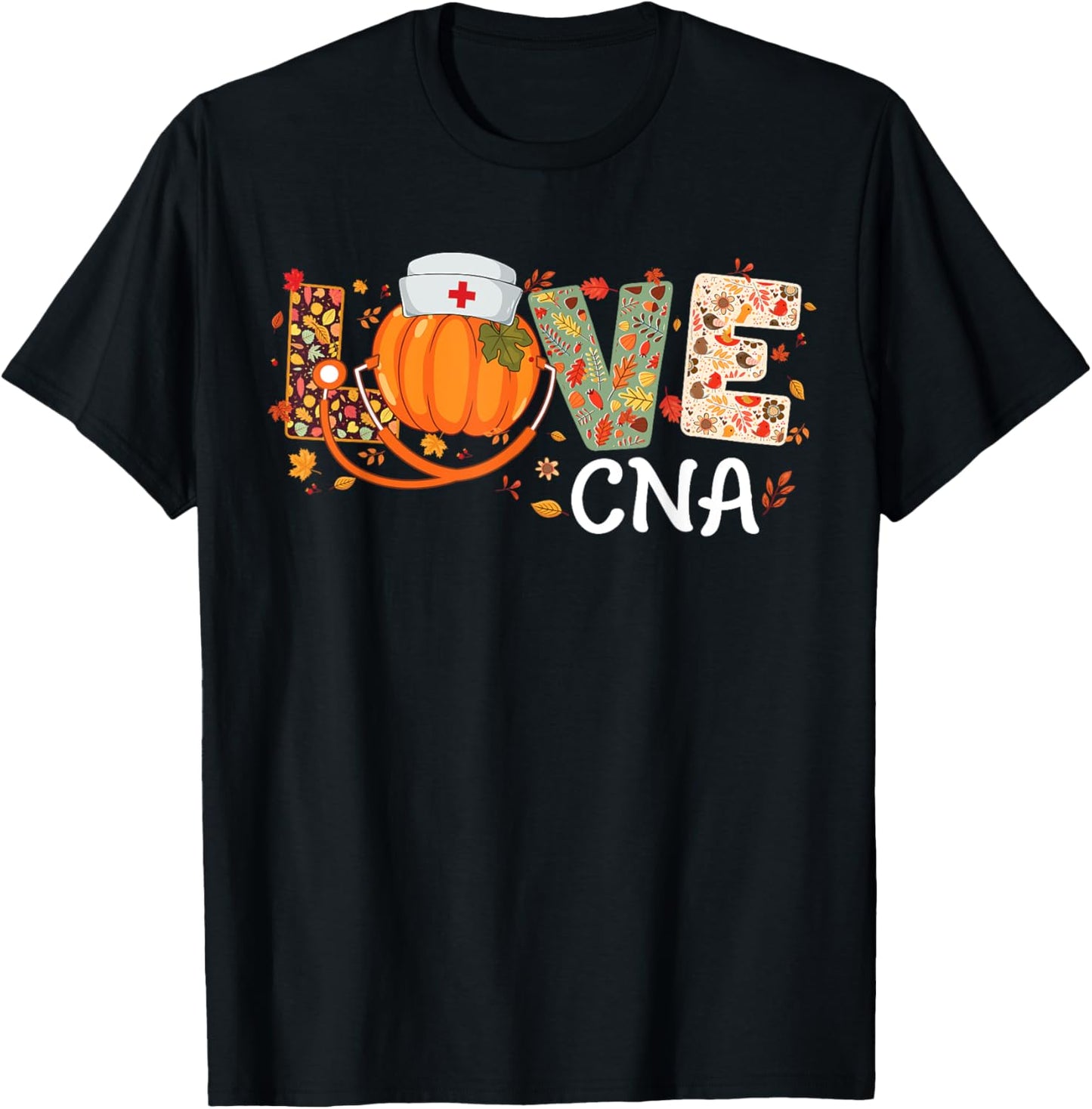 Love CNA Pumpkin Autumn Fall Nursing Thanksgiving T-Shirt - T-Shirt | Black