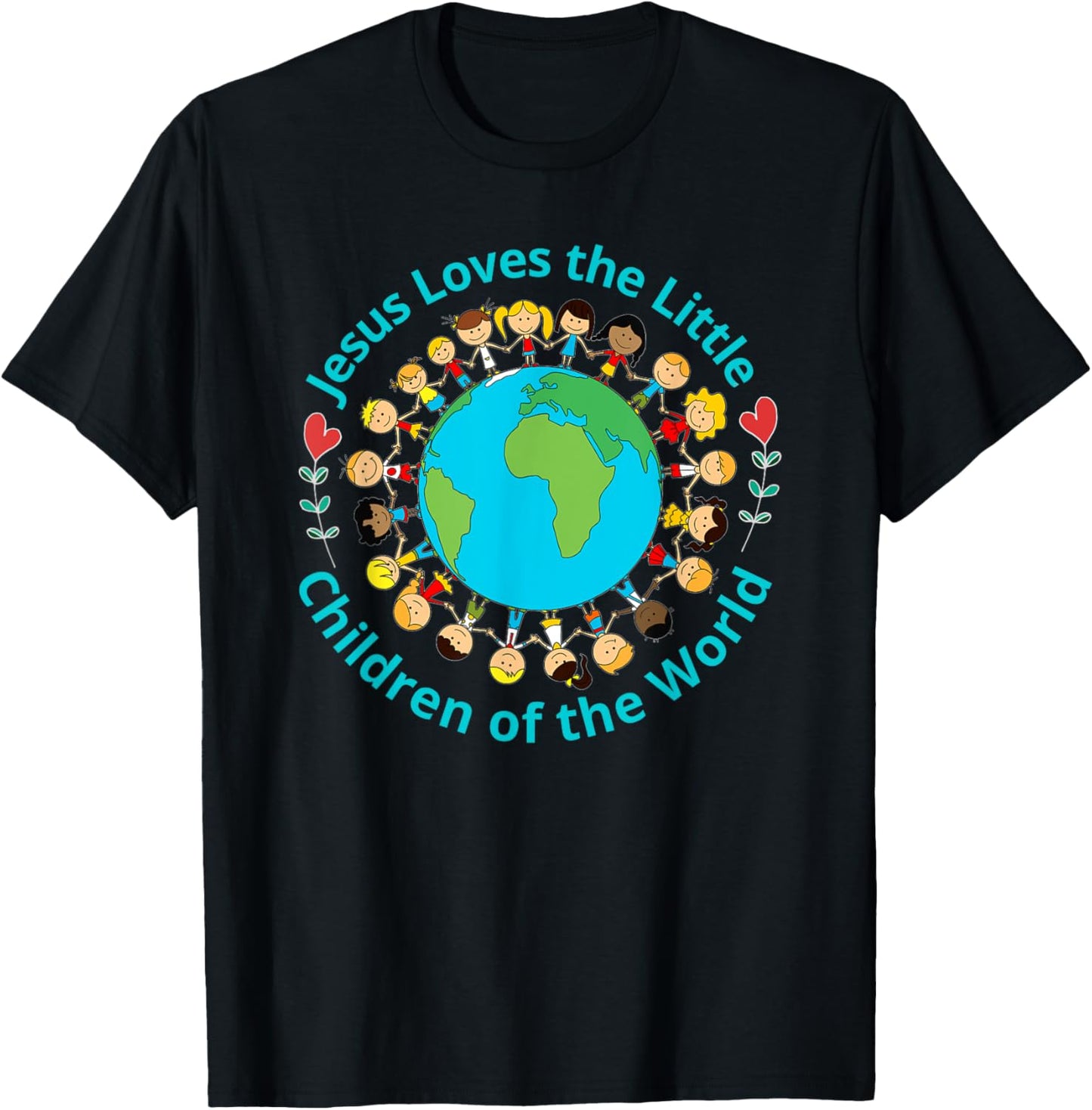 Jesus Loves Children Of World Christian Mother Teacher Kids T-Shirt - T-Shirt | Black
