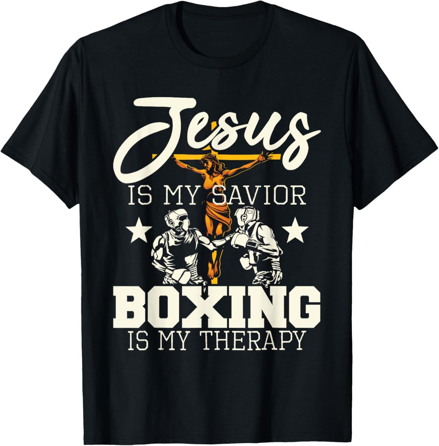 Jesus Is My Savior Boxing Is my Therapy - Gym Boxer T-Shirt - T-Shirt | Black