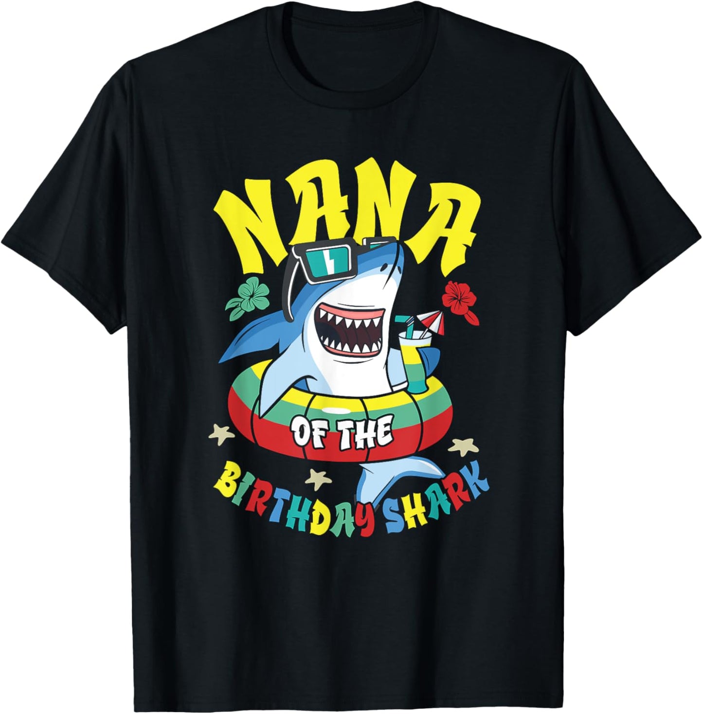 Nana of the Birthday Shark Matching Family T-Shirt - T-Shirt | Black