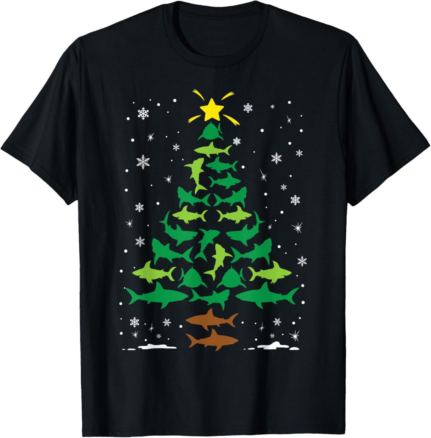Shark Ocean Lovers Holiday Family Matching Christmas Tree T-Shirt - T-Shirt | Black