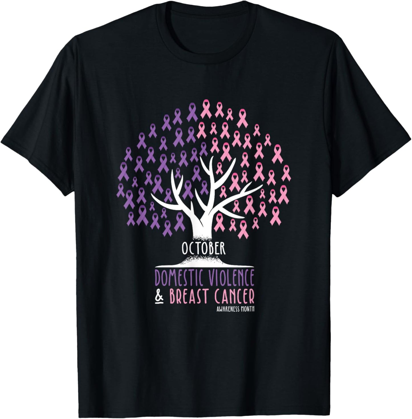 Ribbon Tree - Breast Cancer and Domestic Violence Awareness T-Shirt - T-Shirt | Black