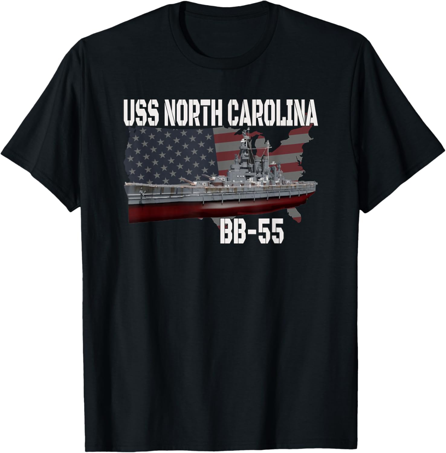 WW2 American Battleship USS North Carolina BB-55 Warships T-Shirt - T-Shirt | Black