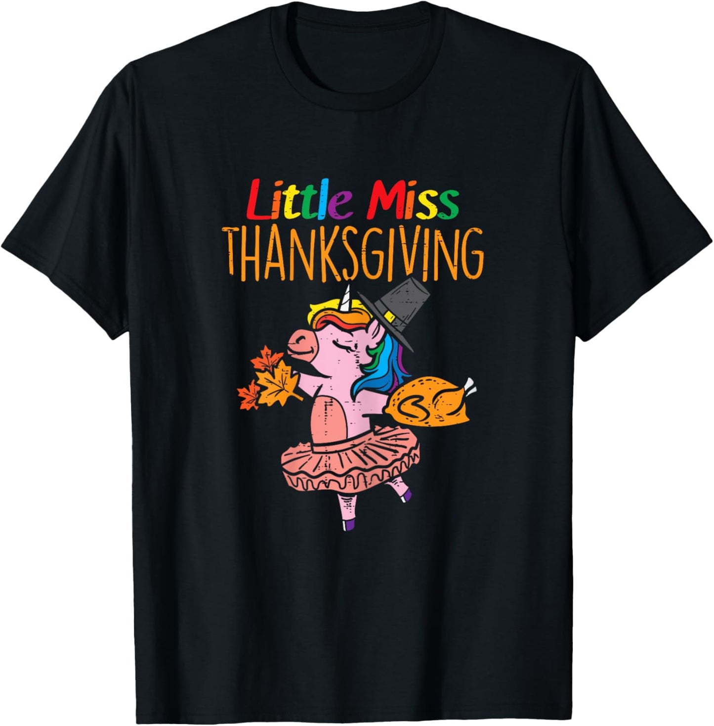 Unicorn Little Miss Thanksgiving Cute Toddler Kids Girls T-Shirt - T-Shirt | Black