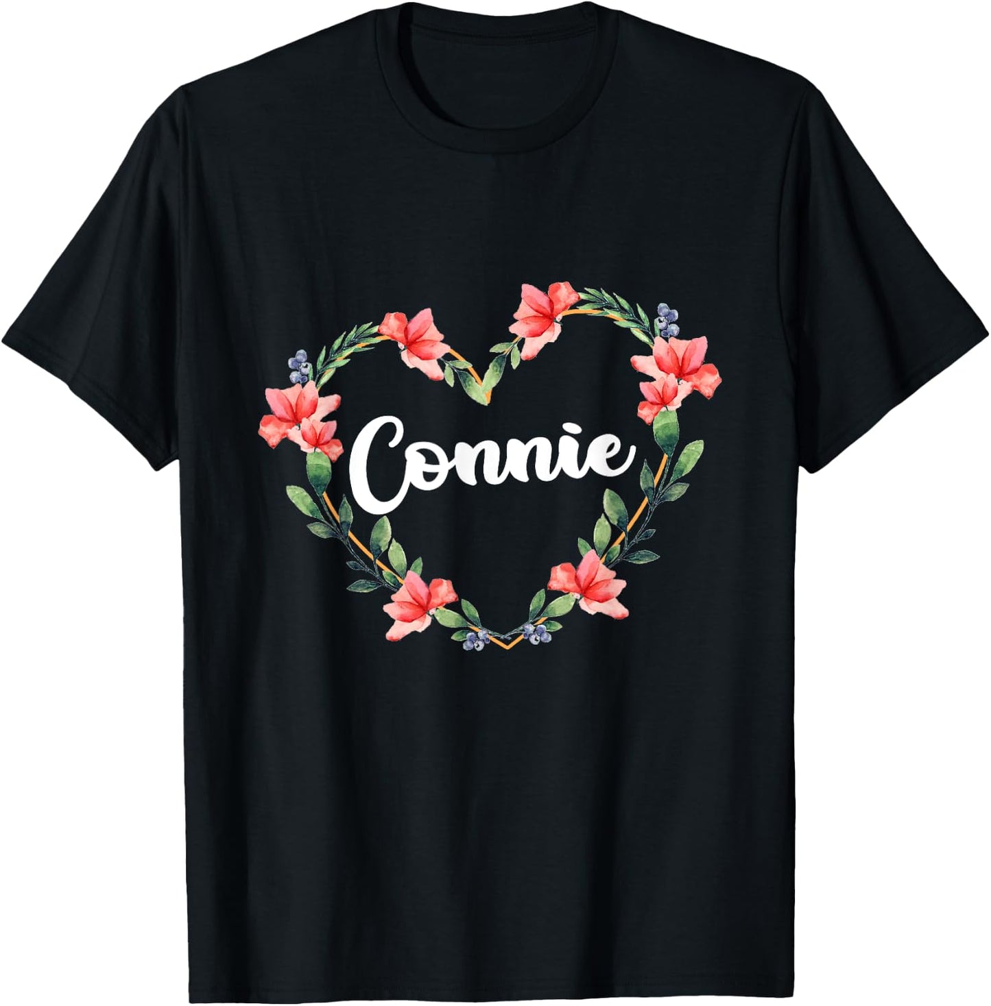Connie Flower Heart Personalized Name Connie T-Shirt - T-Shirt | Black
