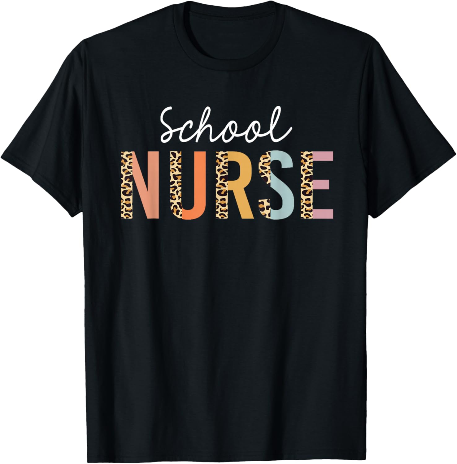 School Nurse Leopard Print Nursing Back to School Women Cute T-Shirt - T-Shirt | Black