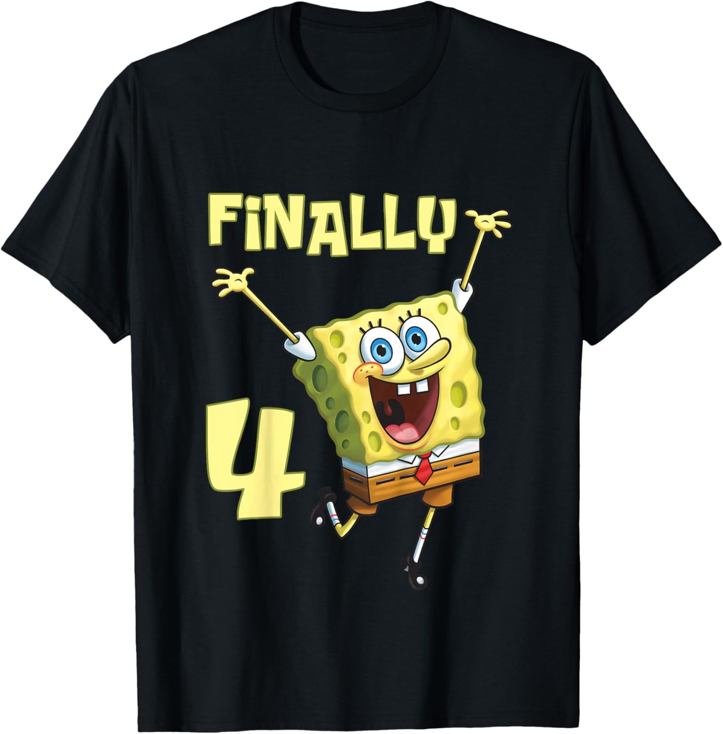 Mademark x SpongeBob SquarePants - Kids Original SpongeBob Square Pants - 4th Birthday. Finally 4. T-Shirt - T-Shirt | Black