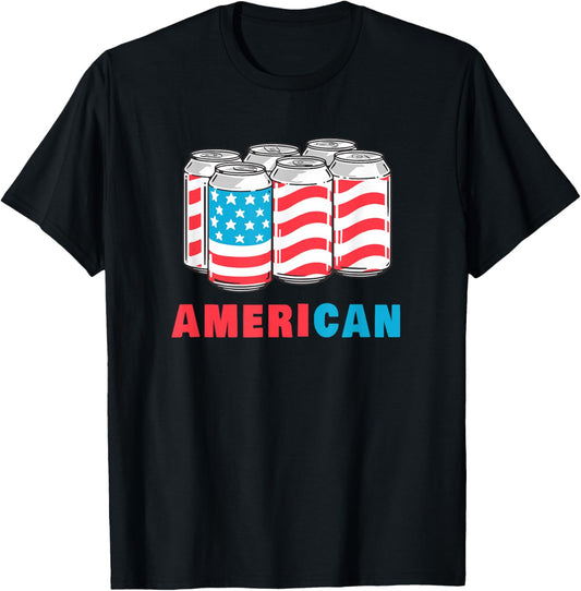 AmeriCan Funny 4th of July Beer Patriotic USA Flag T-Shirt - T-Shirt | Black