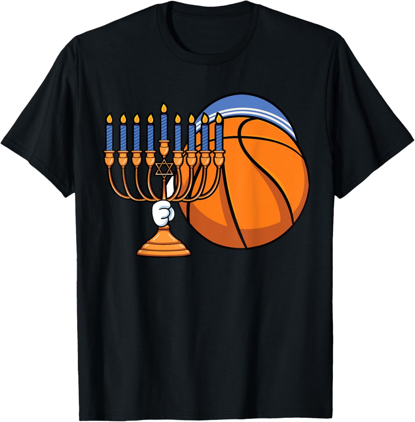 Hanukkah Basketball Festival Of Lights Chanukah Jewish Latke T-Shirt - T-Shirt | Black