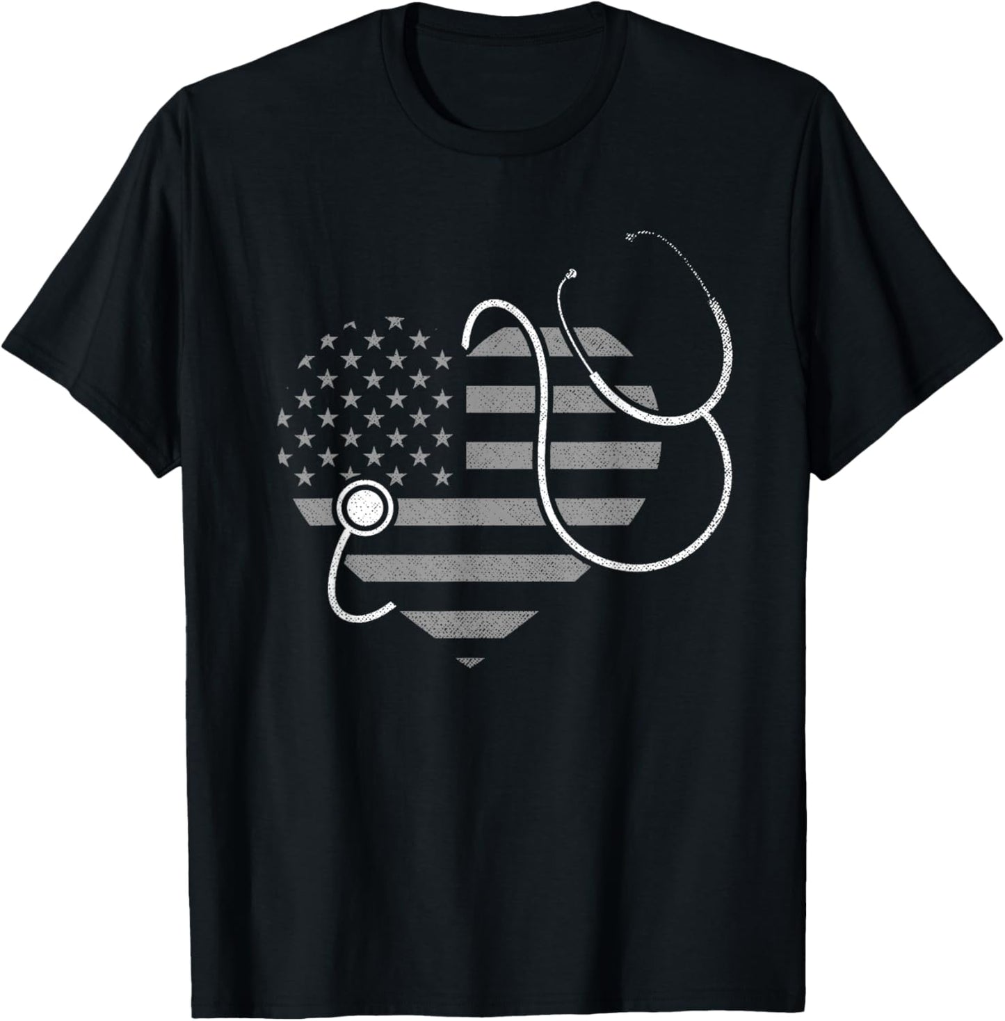 US Flag Stethoscope Patriotic Nursing Medicine Heart Nurse T-Shirt - T-Shirt | Black