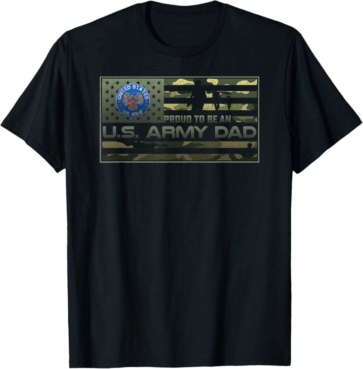 Vintage USA American Camo Flag Proud To Be An US Army Dad T-Shirt - T-Shirt | Black