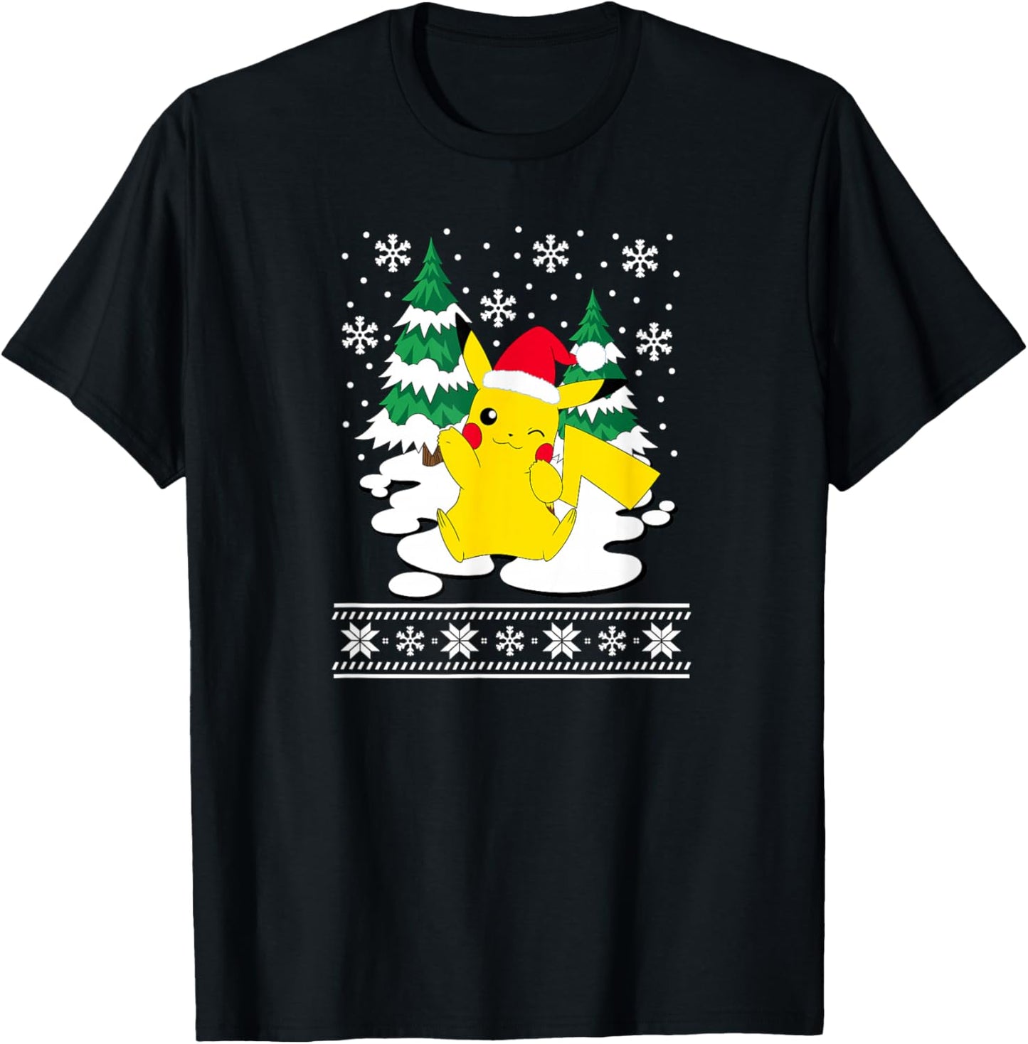 Pokémon - Pikachu Christmas Snowy Pattern T-Shirt - T-Shirt | Black