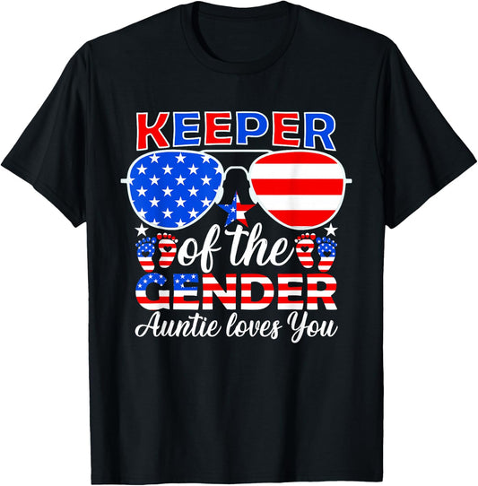 Keeper Of The Gender Auntie Loves You 4th Of July T-Shirt - T-Shirt | Black